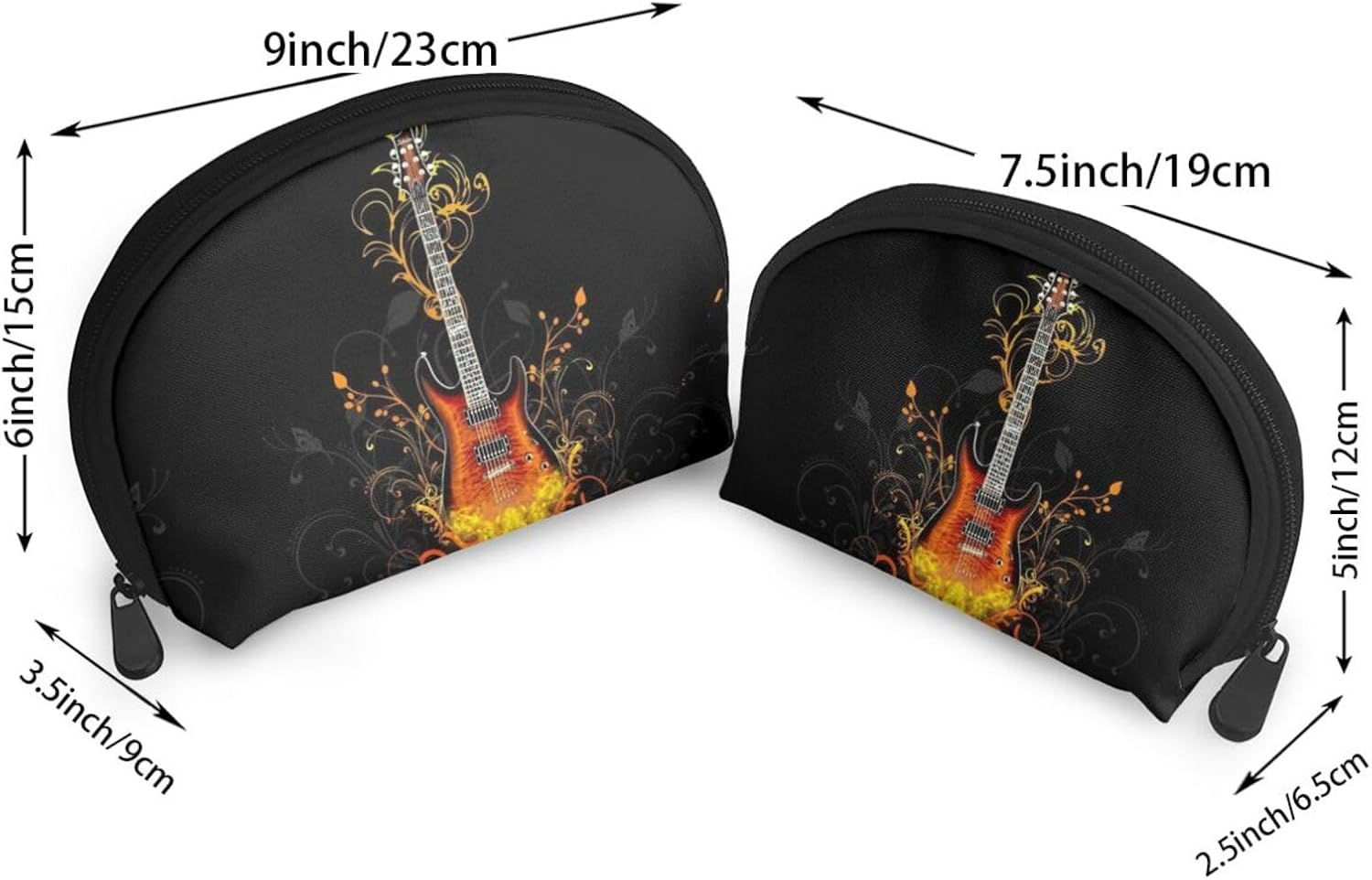 Cozimangoe Coin Pouch Makeup Bags Set, 2 Piece Shell Shape Cosmetic Bag with Pockets for Daily Travel Handbag Lipstick Keys Toiletry, Personalized Magic Guitar image number 1