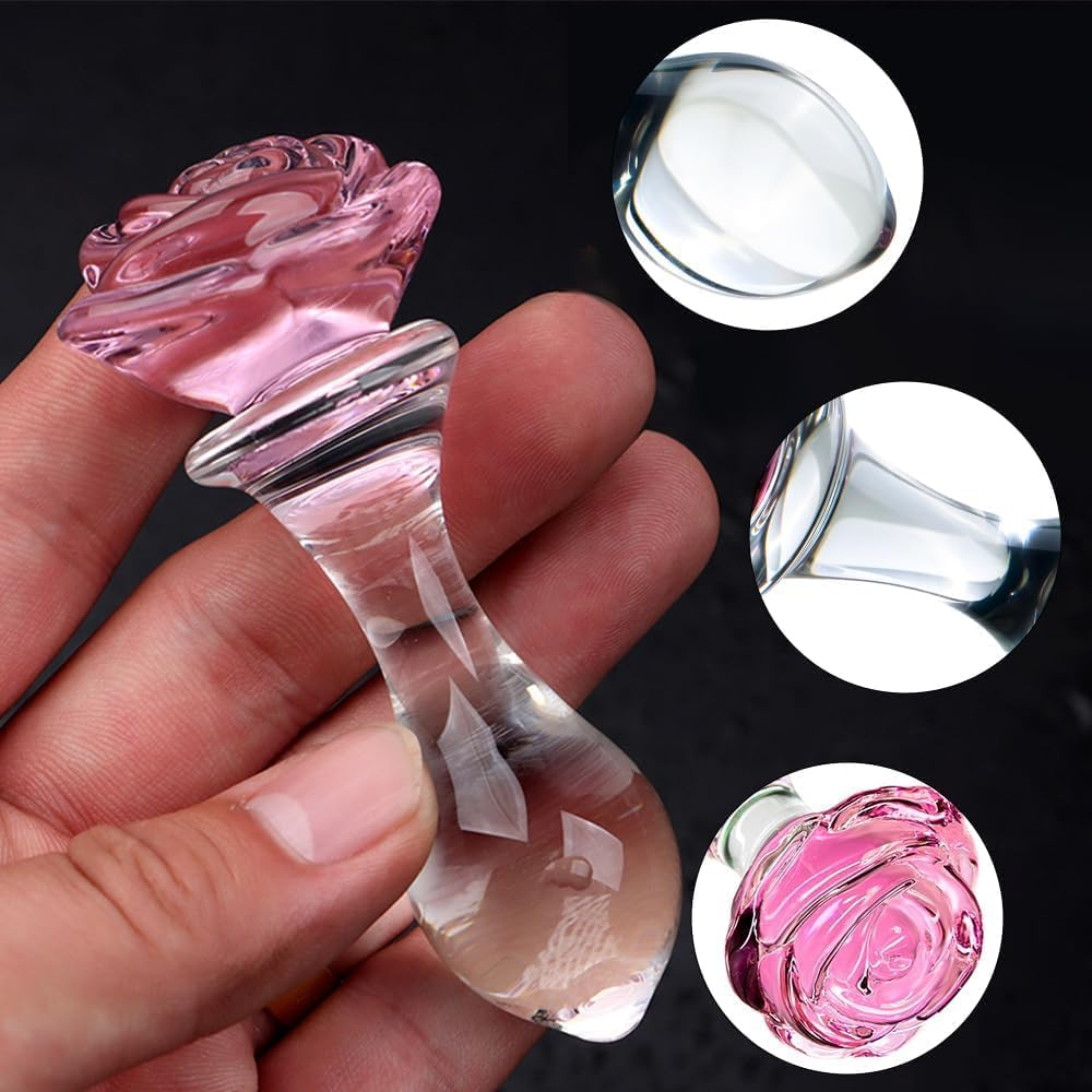 3-Piece Rose Glass Anal Plug Set, Crystal Glass Anal Plug,Anal Trainer, Crystal Butt Plug,Anal Expander Training Sex Toys Anal Masturbation Plug for Men Women Gay and Couples image number 5