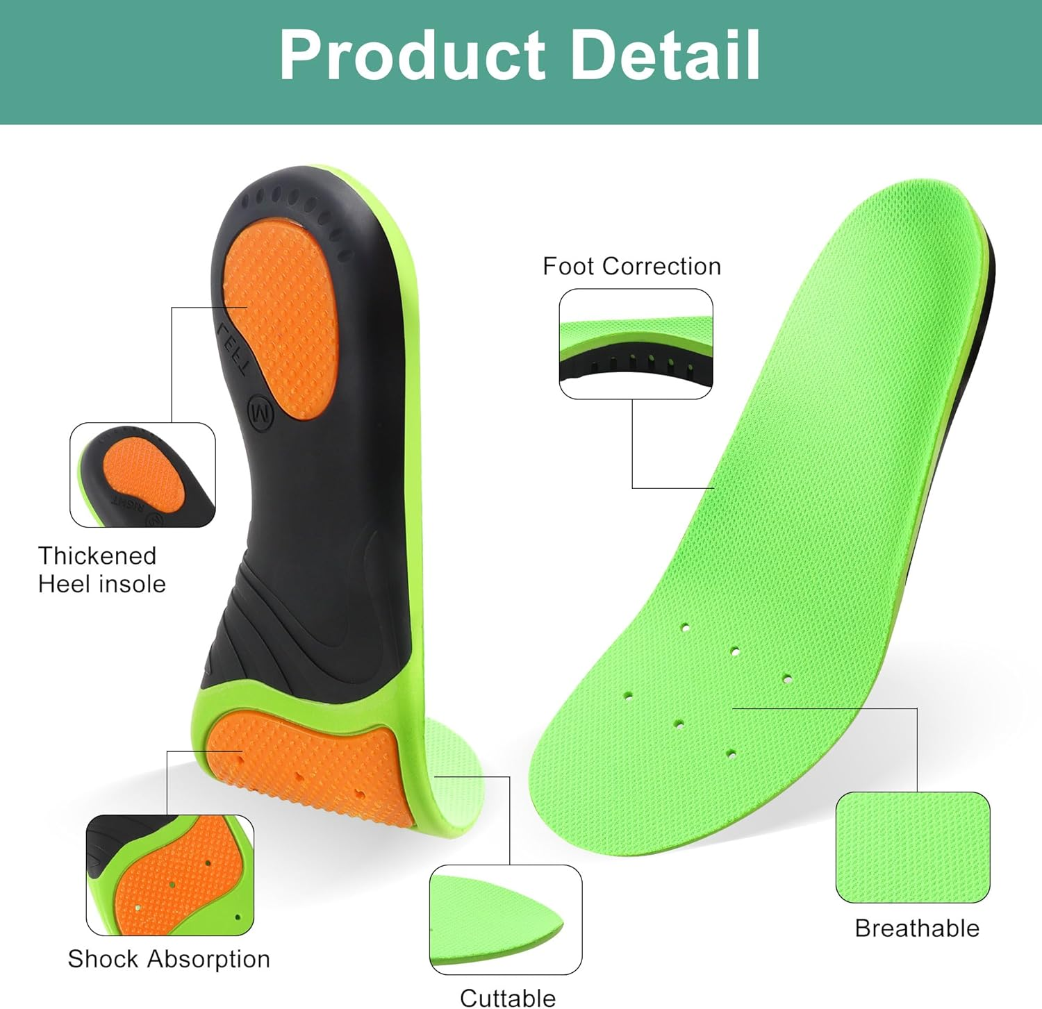 Arch Support Insoles Plantar Fasciitis Insoles, Orthotic Insoles with Strong Arch Support to Soothe Heel Pain and Heel Spurs (Green, S(EU 40-42))