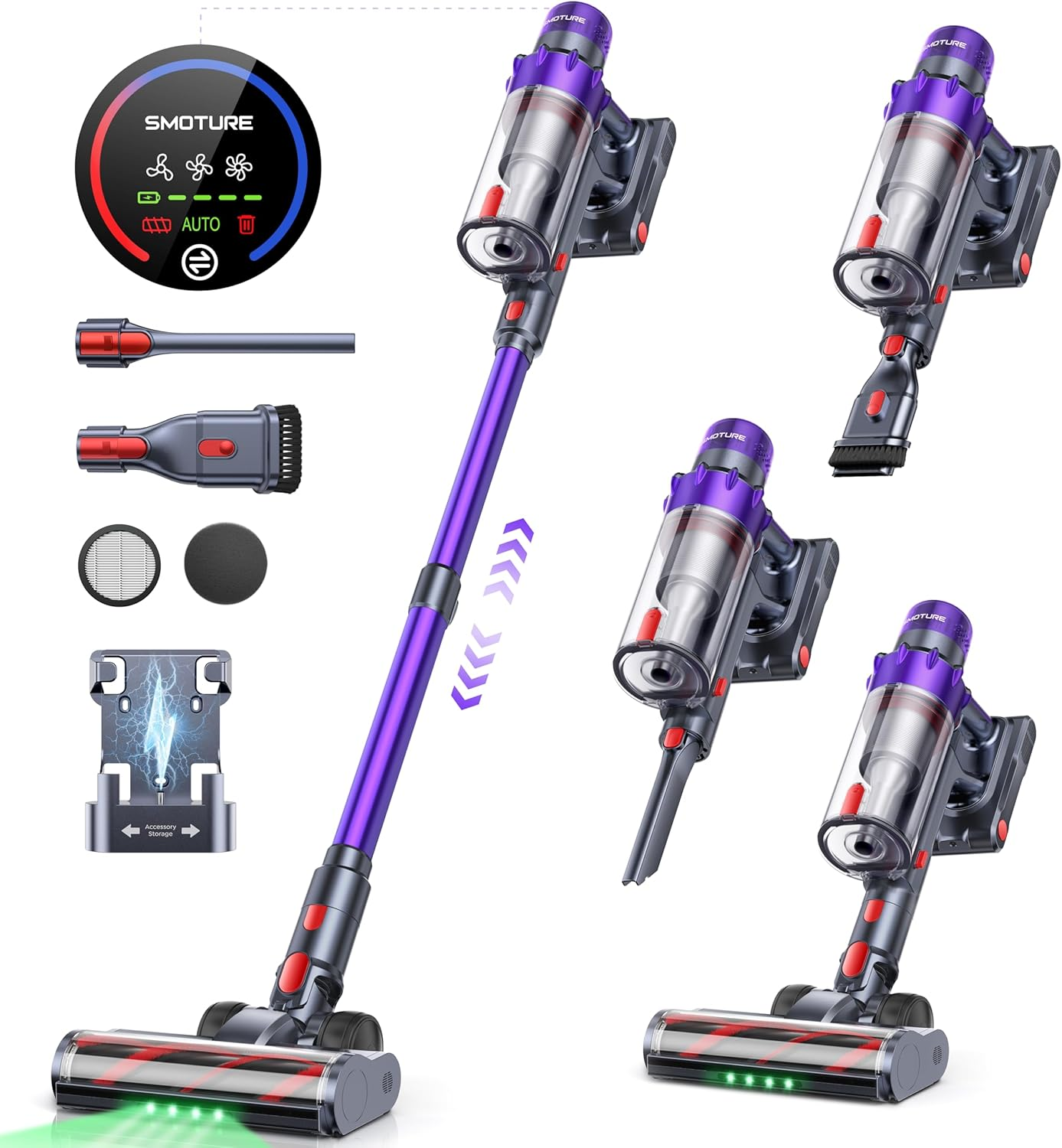 Cordless Vacuum Cleaner, 600W/50KPA 65Min Stick Vacuum, Aroma Function, Self-Stand Vacuum Cleaner with Auto Mode, Wall-Mount Charging, Touchscreen, Anti-Tangle Vacuum for Pet Hair/Hardfloor/Carpet image number 5