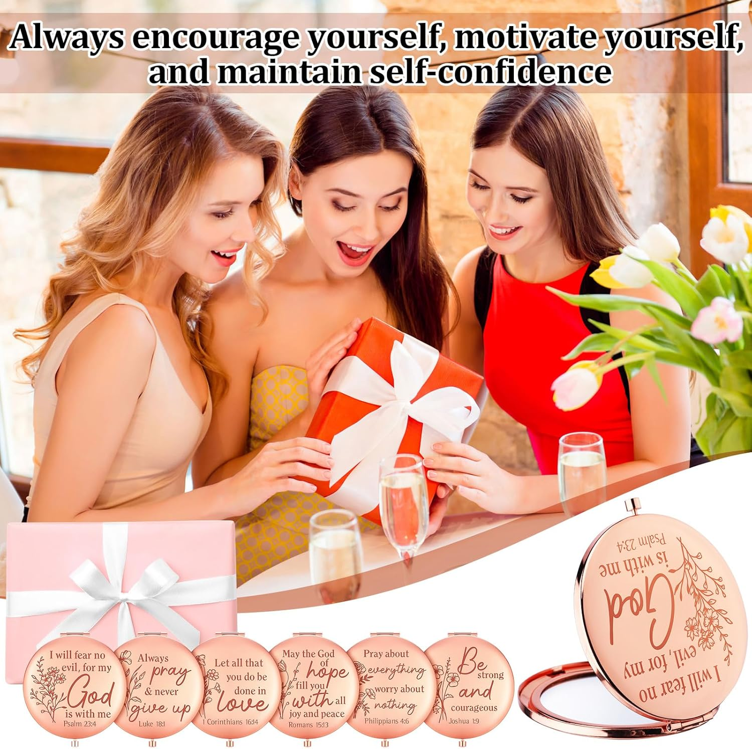 Glikceil 12 Pcs Christmas Bible Verse Gifts for Women Christian Compact Mirrors Bulk Inspirational Religious Gift Christian Gifts for Coworkers Teacher Employees Travel Church Scripture Party Gift image number 1