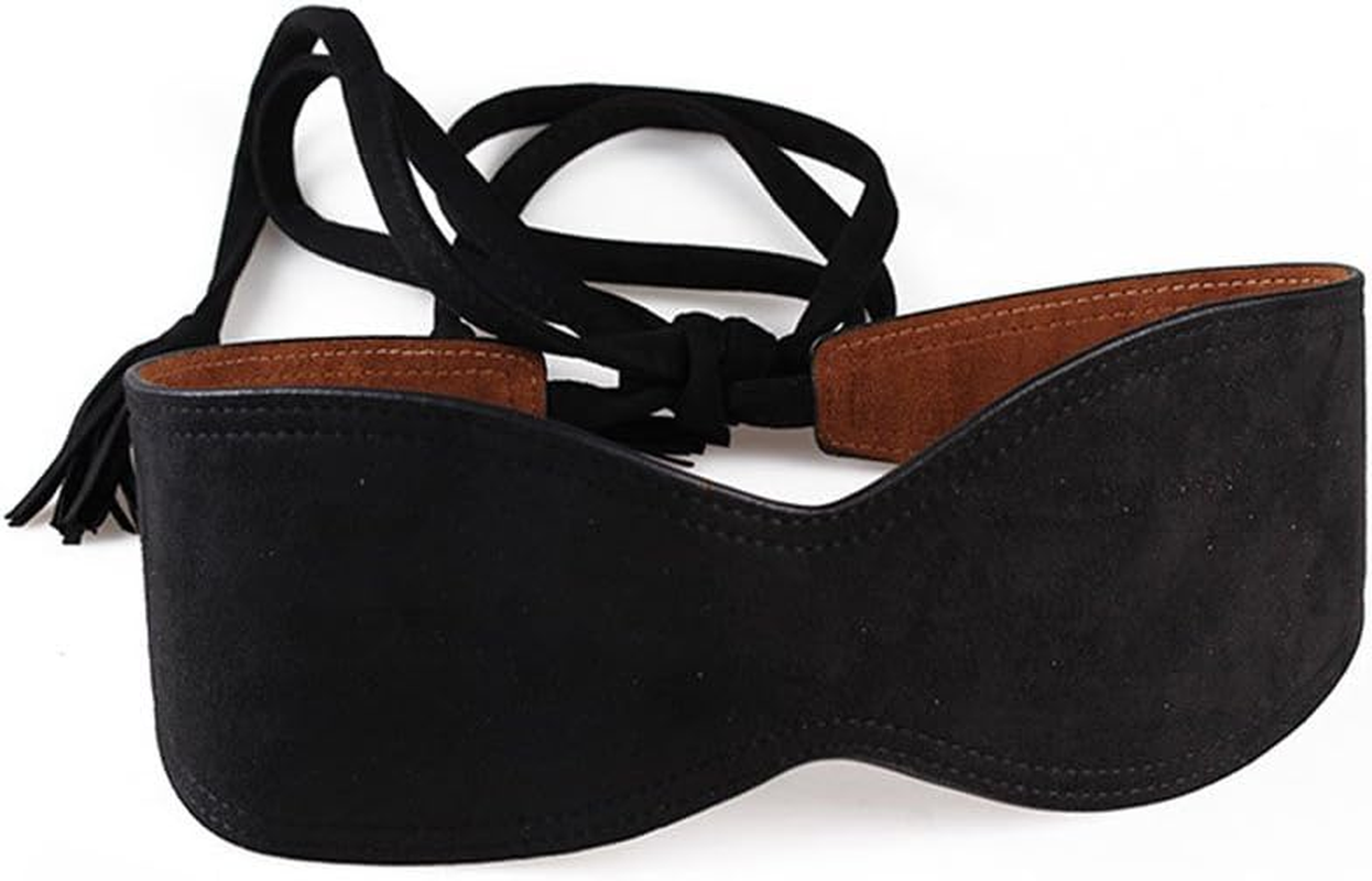 Aecibzo Women'S Bowknot Wrap around Self Tie Obi Waist Band Cinch Wide Boho Belt image number 2