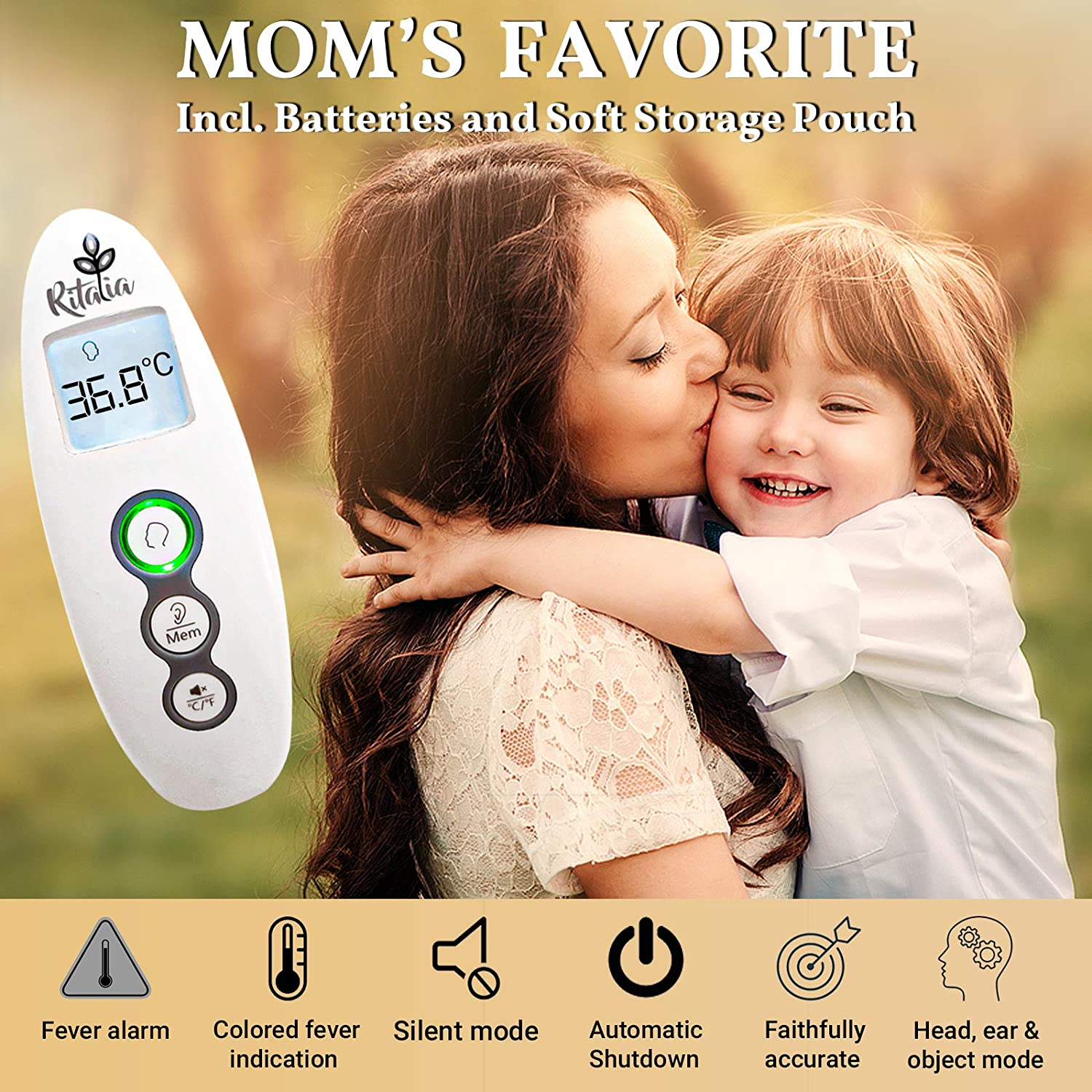 Ritalia&reg; Baby Thermometer with Forehead and Ear Mode for Adults Babies Toddlers and Infants - Touch-Free Operation, Rapid 1-Second Digital Thermometer for Accurate Readings Fever Alert image number 5