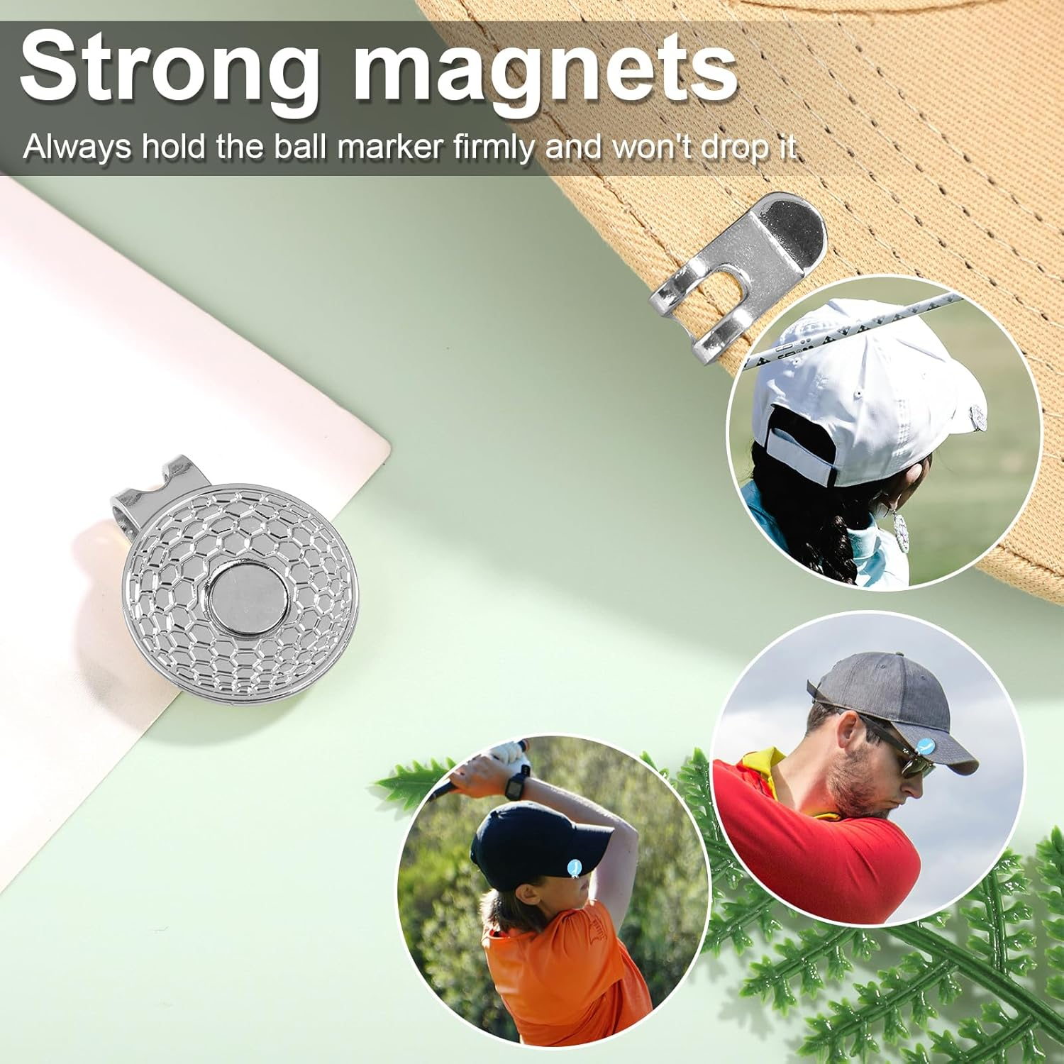 XIHIRCD 6Pcs Golf Hat Clip with Pattern, Strong Magnet Golf Ball Marker Magnetic Ball Marker Metal Holder for Golf Hats Caps Pants Gloves Belts Golf Accessories Women Men Gifts - Gold image number 4