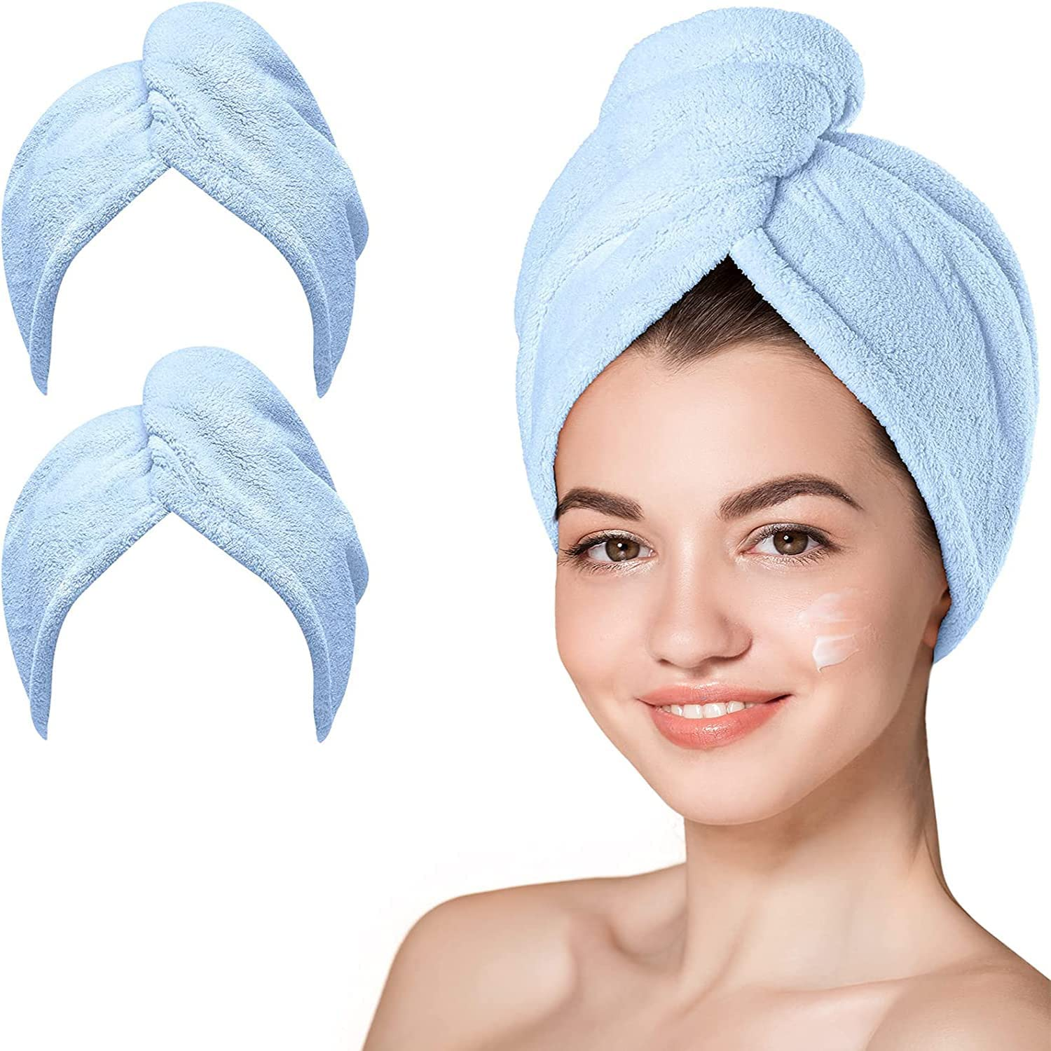 2 Pack Microfiber Hair Towel Wrap AUMA Super Absorbent Twist Turban for Women Fast Drying Hair Caps with Buttons for Drying Curly, Long & Thick Hair anti Frizz (Pink)