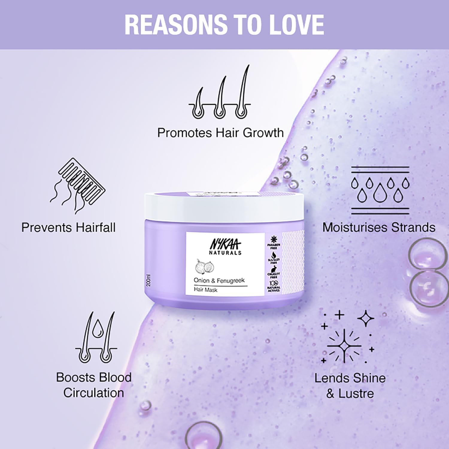 Nykaa Naturals Hair Mask-Anti-Hairfall, Strengthens Hair, Prevents Hair Loss and Thinning, Deep Nourishing-100% Natural Actives, for All Hair Types, Men and Women 200Ml (Onion & Fenugreek) image number 6