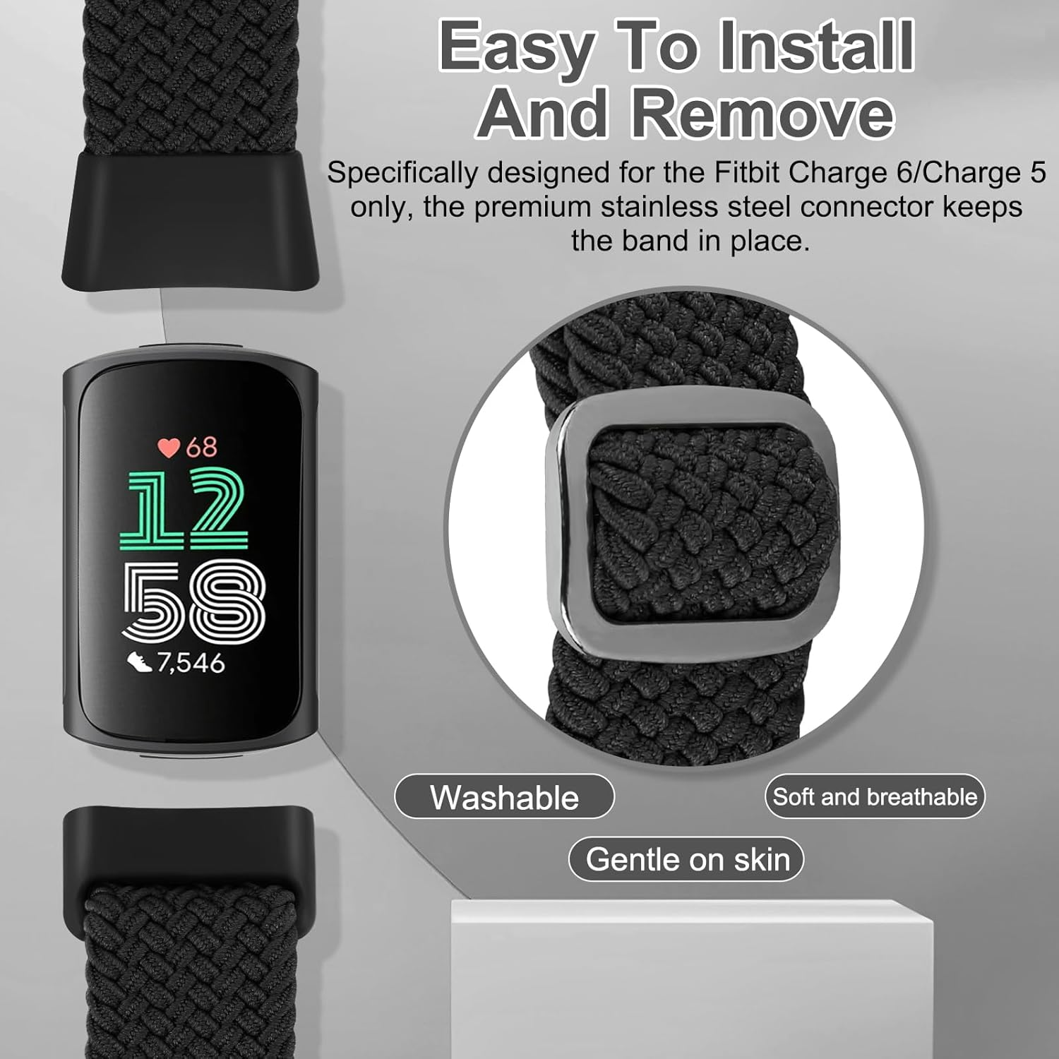 2 Pack - Relting Braided Bands Compatible with Fitbit Charge 6/Fitbit Charge 5, Adjustable Solo Loop Nylon Replacement Band for Women Men