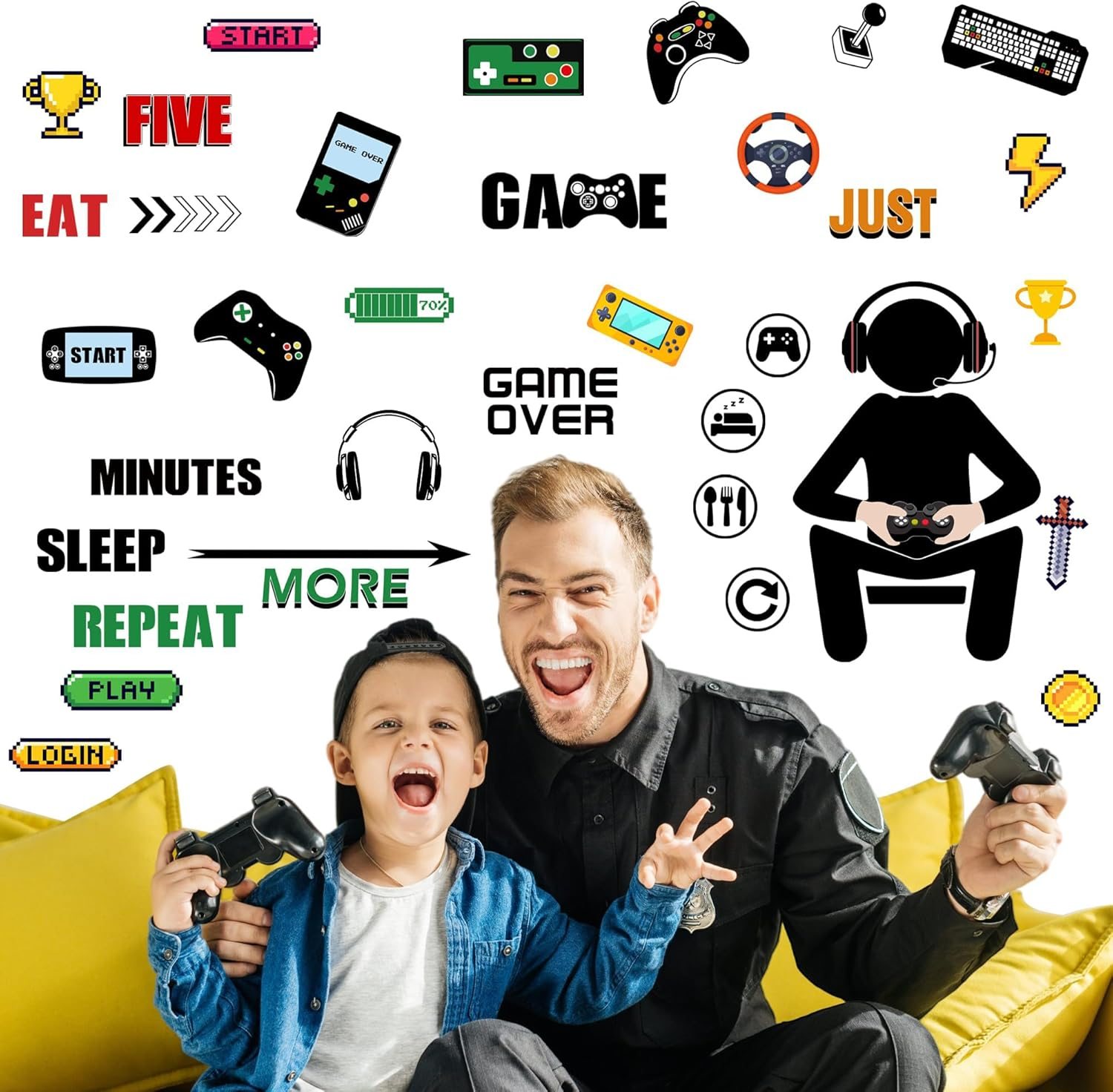 Gamer Wall Decals Stickers Glow in the Dark Wall Decals Game Wall Stickers Gaming Controller Wall Decals Game Room Decor Video Game Decal for Boys Kids Girls Bedoom Playroom Wall Decor&hellip; (Sky Blue) image number 3