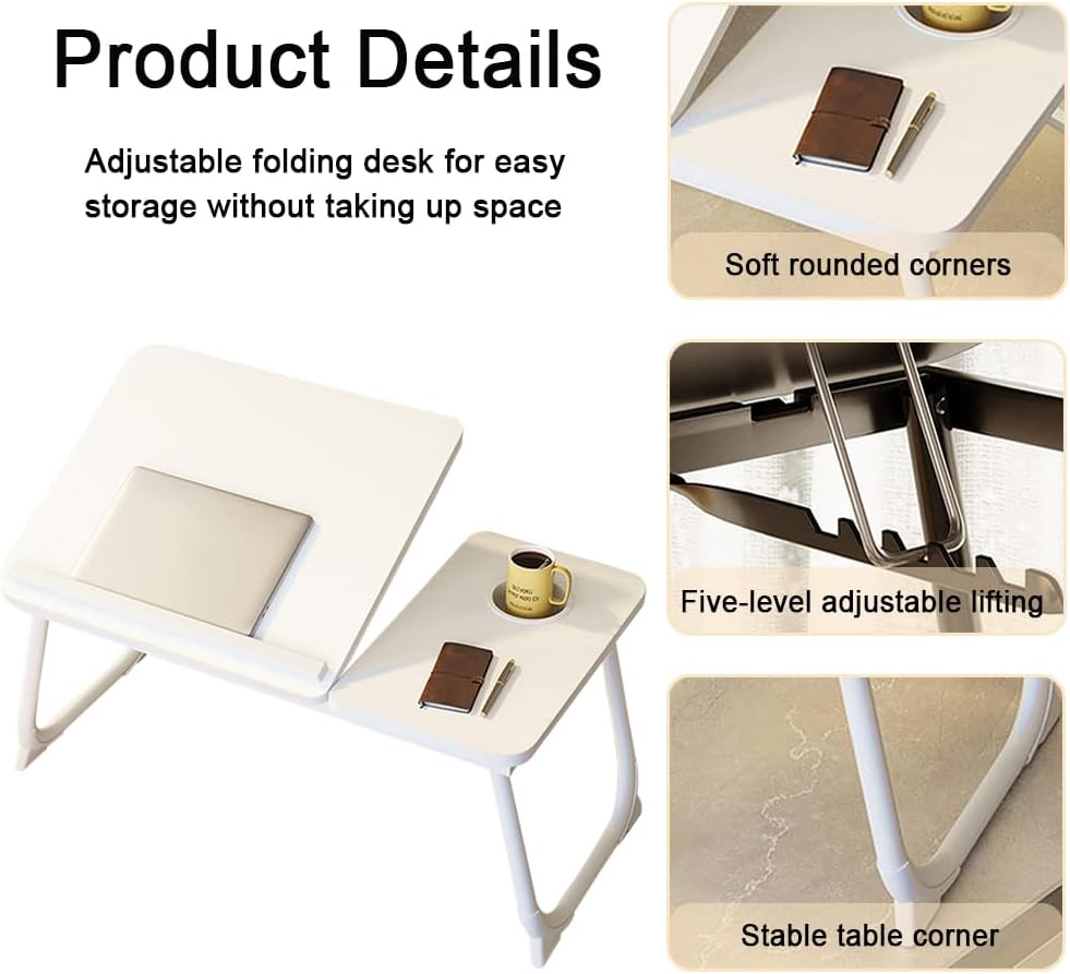 TOMVAES Laptop Desk in Bed 45-Degree Adjustable Desks Convenient USB Charging Port Foldable Table Suitable for Eating, Working, Writing, Reading (White) - White image number 5