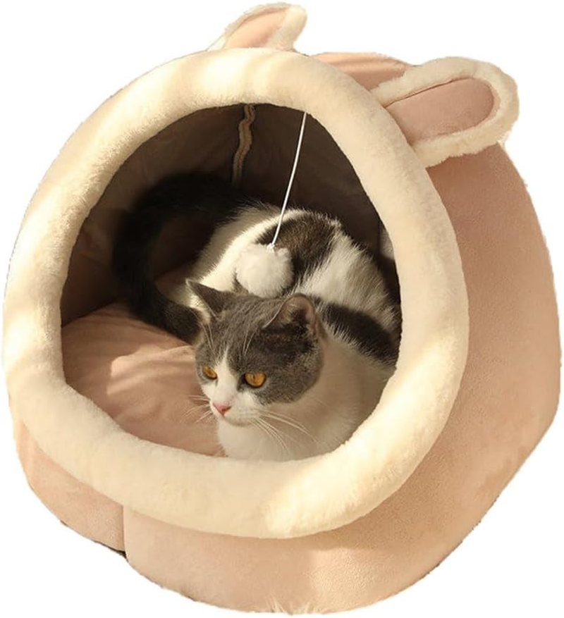 Natureman Cat Beds for Indoor,Cat House with Hanging Cat Ball Toy,Kitten Tent House Removable Cotton Pad,Warm and Soft Pet Cat Supplies Kitten Small Dogs Pet Bed (Green, M)