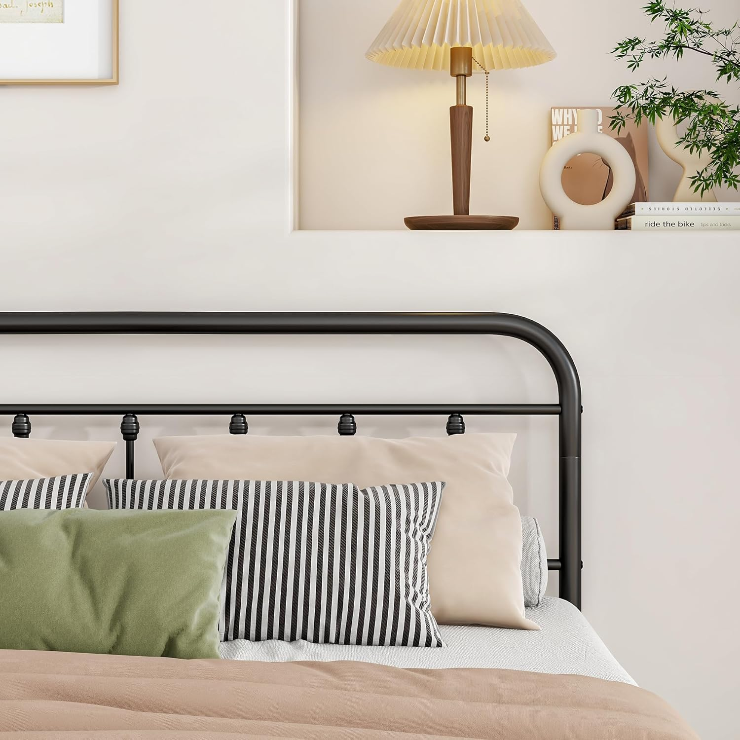 Vintage Queen Size Bed Frame with Headboard and Footboard, Queen Bed Base with Heavy Duty Metal Platform Bed Frame Steel Slat Support (Queen, Black Sanded) image number 3