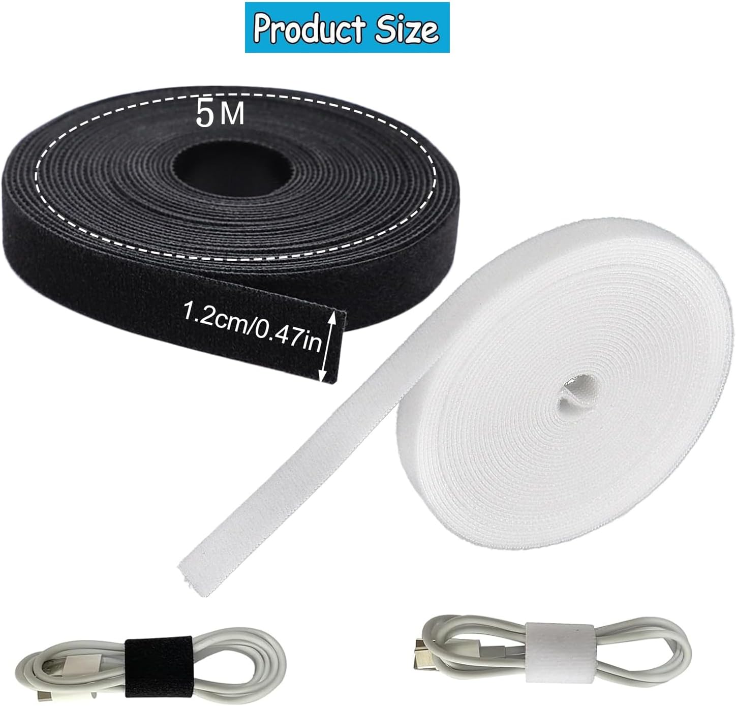 Yharnamite 2 Pcs Fastening Tape Hook and Loop Cable Ties, Self Adhesive Velcro Tape, Reusable Strong Sticky Back Fastening Tape for Cable Management, Cord Organizer Straps(10M) image number 2