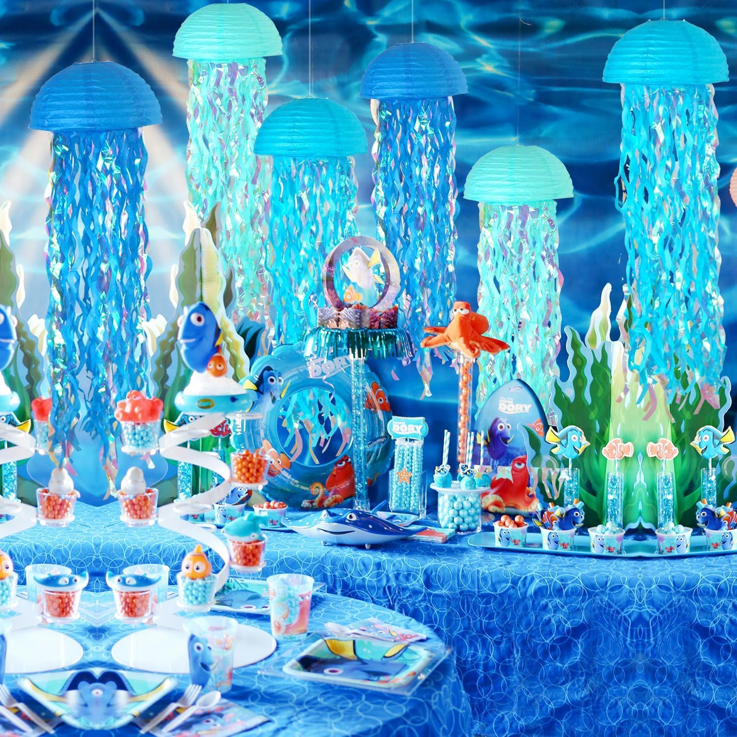 Blue Hanging Jelly Fish Paper Lanterns, Gradient Colorful Paper Lanterns for Mermaid Theme Party under the Sea Ocean Birthday Decorations Baby Shower Baby Room image number 4