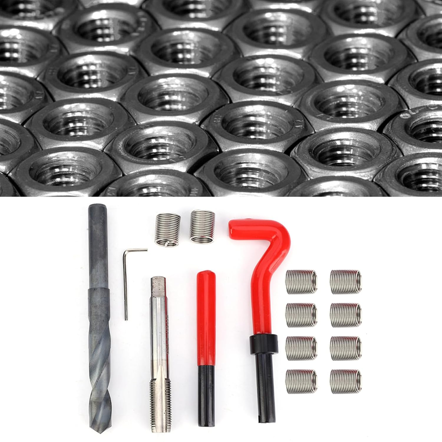 Thread Repair Tool Kit M14X1.5 15 Pcs Stainless Steel Female Thread Inserts, for Threaded Hole, Repair of Automotive Parts, Air Separation Equipment, Radiators image number 1