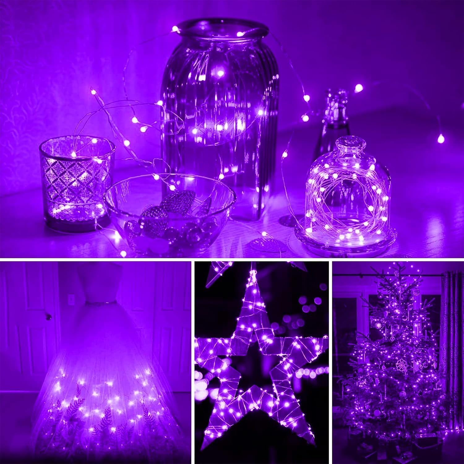 12 Pack Purple Halloween Lights Battery Operated String Lights 2Mc 20 Led Fairy Lights Waterproof Mini Lights Silver Wire for DIY Indoor Outdoor Xmas Bedroom Holiday Halloween Party Decorations image number 5