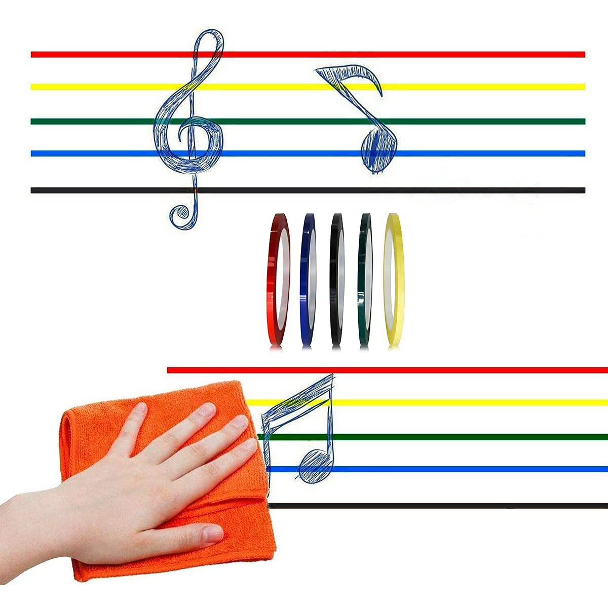 5 PCS Colored Masking Tape, Self Adhesive Grid Marking Tapes, Rolls Crafts Labeling Paper for Whiteboard, Art Board Outdoor image number 3