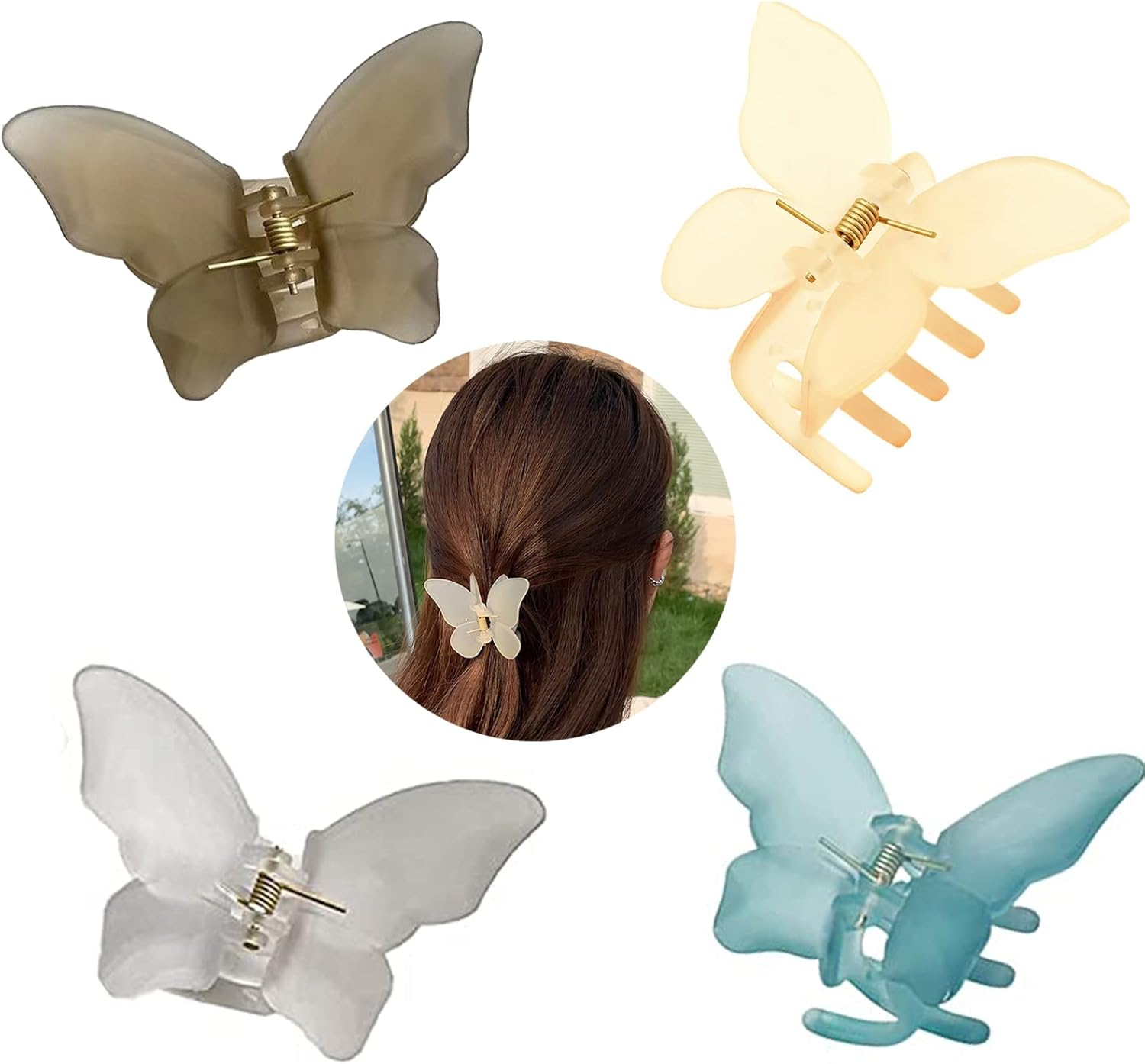 4 Pieces Butterfly Hair Claw Clips Medium Acrylic Non-Slip Hair Clasp Claw Comfortable Strong Grip Vintage Hair Clamps for Women Girls Fashion Accessories image number 6