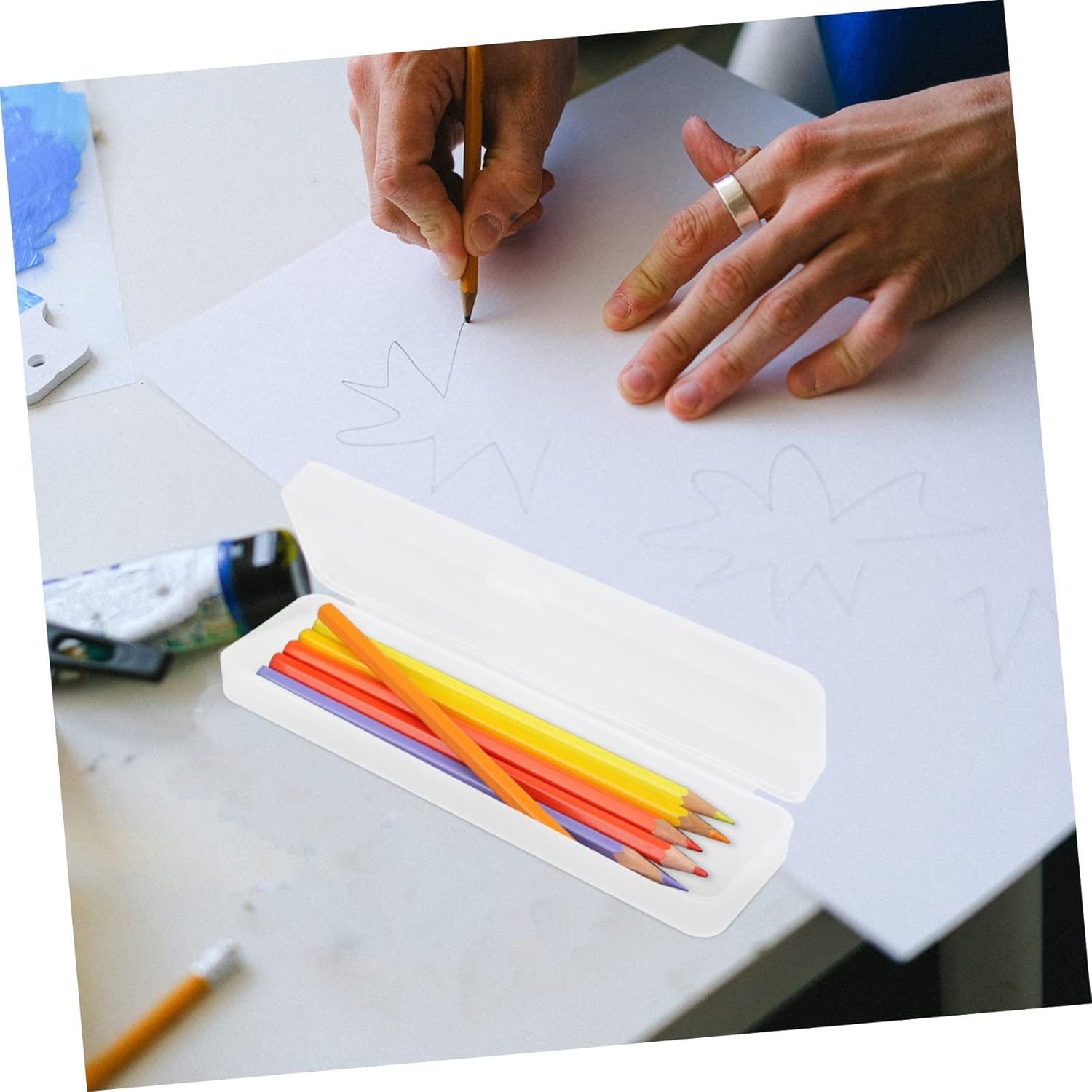 SEWACC 5Pcs Oblong Pencil Storage Box Scratch-Resistant Stationery Organizer for School Office and Home Use Semi-Transparent Design Ample Space for Pens and Accessories image number 6