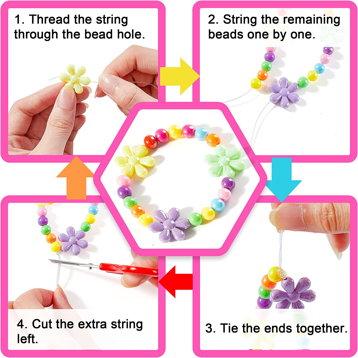 Beads for Kids Crafts, 1100 Jewelry Making Bead Kit Includes Scissor, String, Instruction and Accessories for Bracelet Making, Toys for Girls by Inscraft image number 1