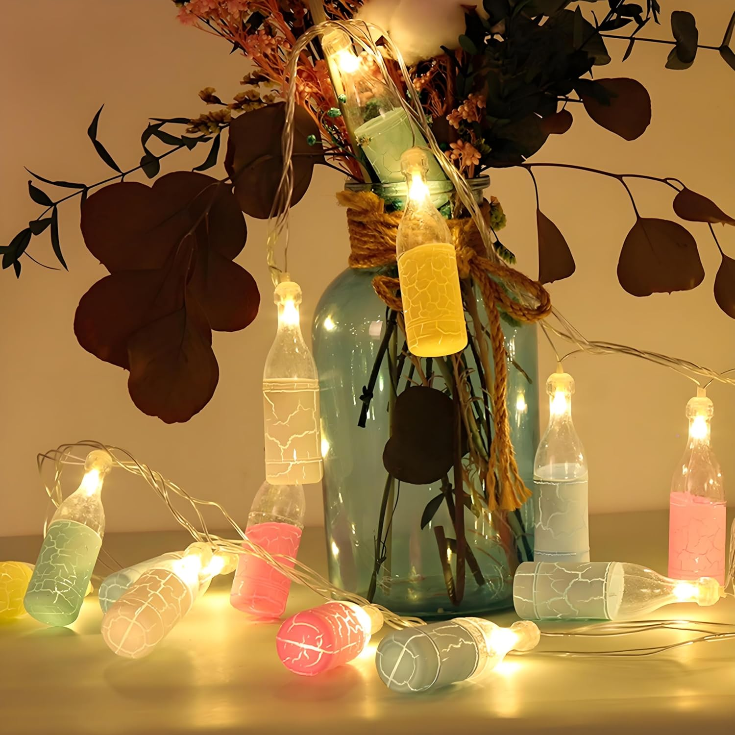 LED Fairy Lights with Bottle Design, 3 M, 20 LED Wine Bottles, Fairy Lights, Battery Operated, Luminous Wine Bottles, Battery Operated for Carnival, Halloween, Outdoor and Indoor, Decoration Living image number 5