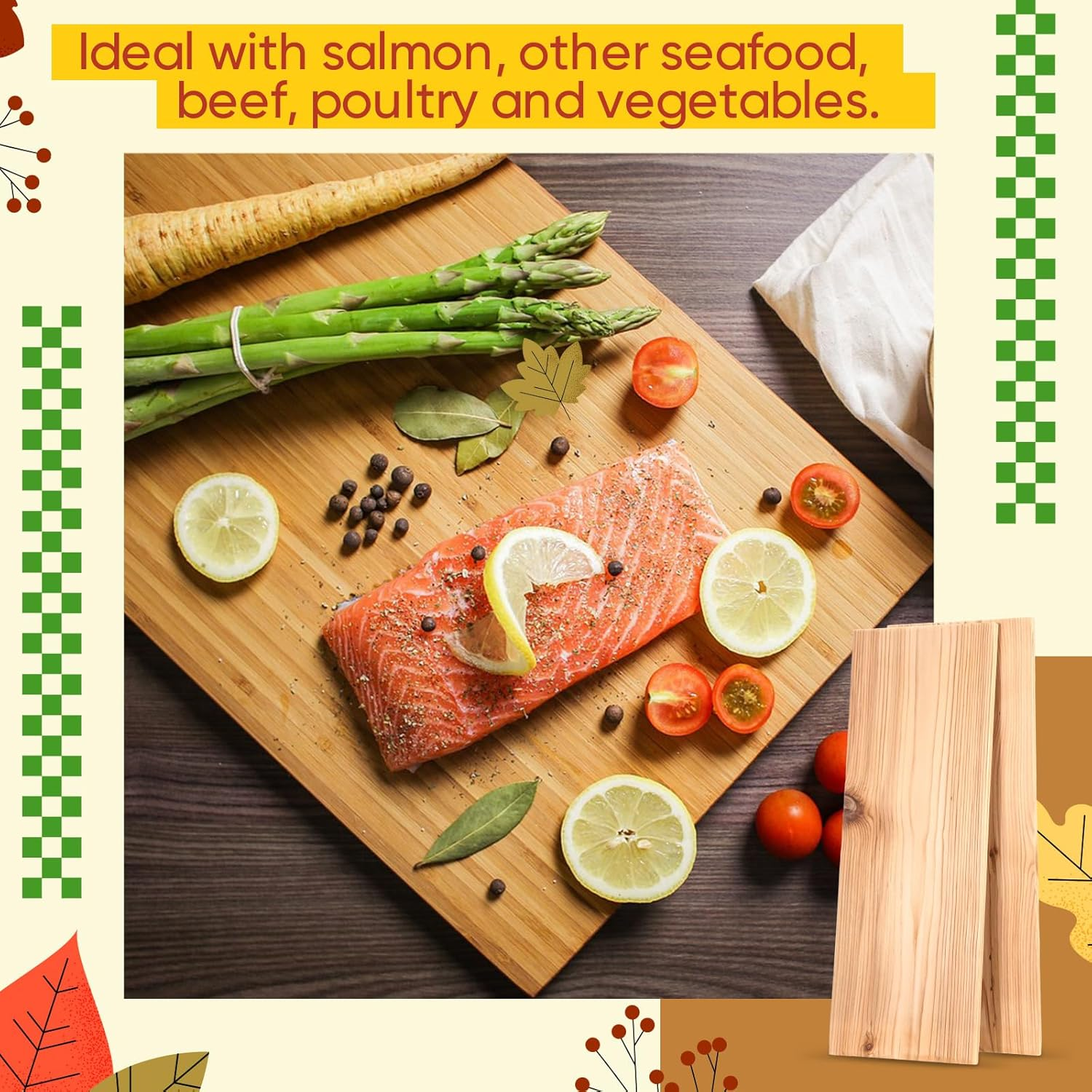 Landical 3 Pcs XL XXL Large Cedar Planks for Grilling Salmon Thicker Design Full Filet of Salmon Meat Fish and Veggies Adding Extra Smoke and Flavor Soaking Fast Easy to Use (15 X 5.5 Inches) image number 4