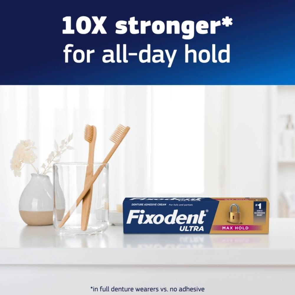 Fixodent Ultra Max Hold Secure Denture Adhesive Cream for Full and Partial Denture Wearers, 2.2Oz (Pack of 4) image number 3