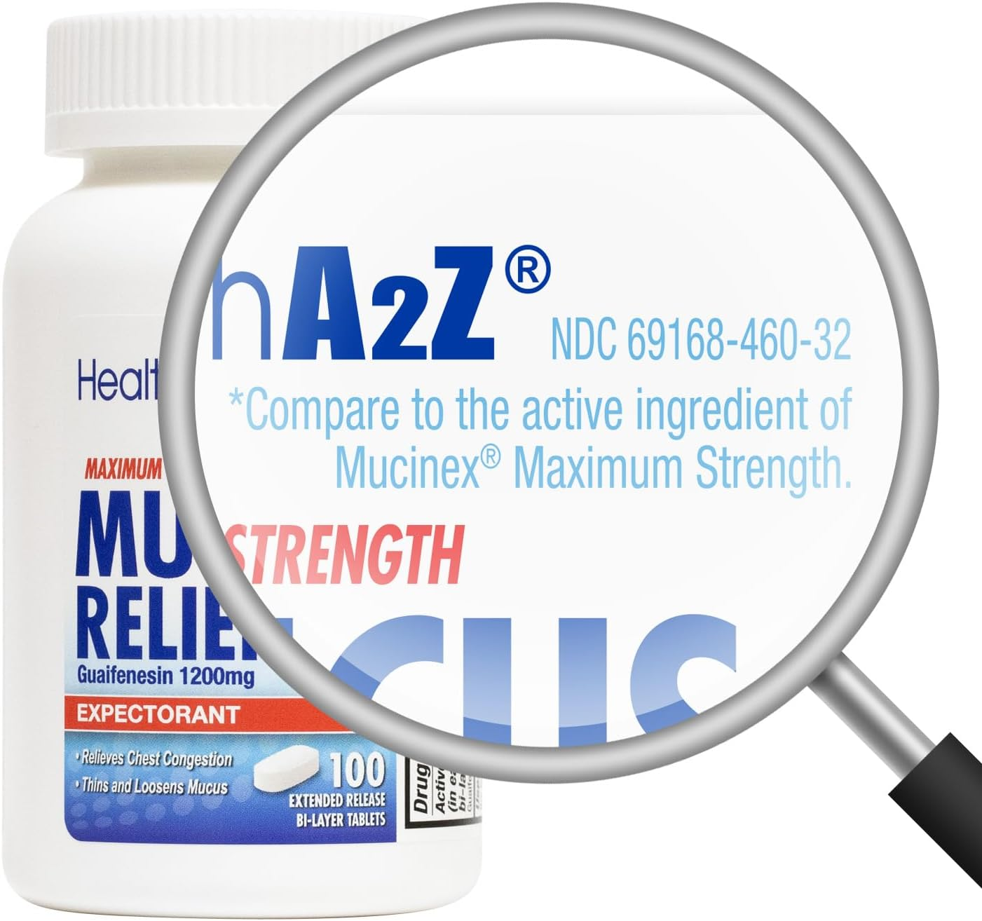 Healtha2Z&reg; Mucus Relief | Guaifenesin 1200 Mg | NO Benzene |100 Tablets | Maximum Strength | 12 Hour | Expectorant | Relieves Chest Congestion | Thins and Loosens Mucus image number 2