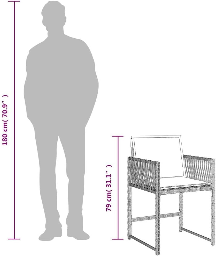 Vidaxl Light Grey Poly Rattan Garden Chairs with Cushions - Set of 4, Weather- Outdoor/Indoor Dining Seating, Foldable Backrest and Washable Covers for Patio, Deck, Lounge Area - Black And Cream image number 3