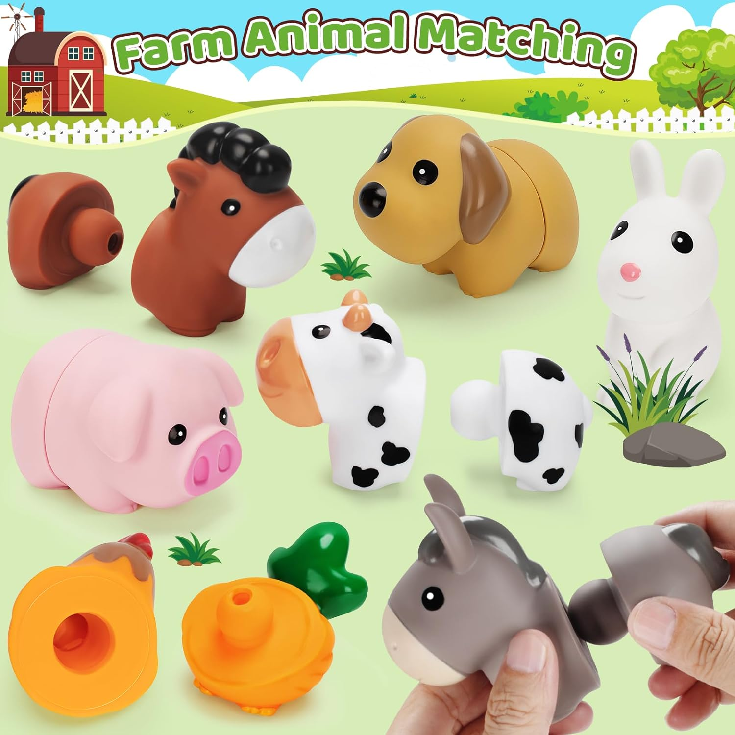 Farm Animal Learning Toys for Toddlers Age 1, 2, 3 Year Old, 10 Pack Montessori Matching Fine Motor Toys, Birthday for Baby Boys & Girls 12-18 Months+ image number 6