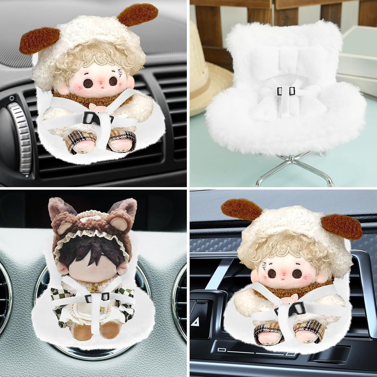 Car Seat for Dolls with Soft Furry Cushion, Car Ornament for Accessories Suit, Decorative Car Sofa Seat, Cute Air Vent Decor to Display Doll Toy for Fans and Collectors (White) - White image number 4