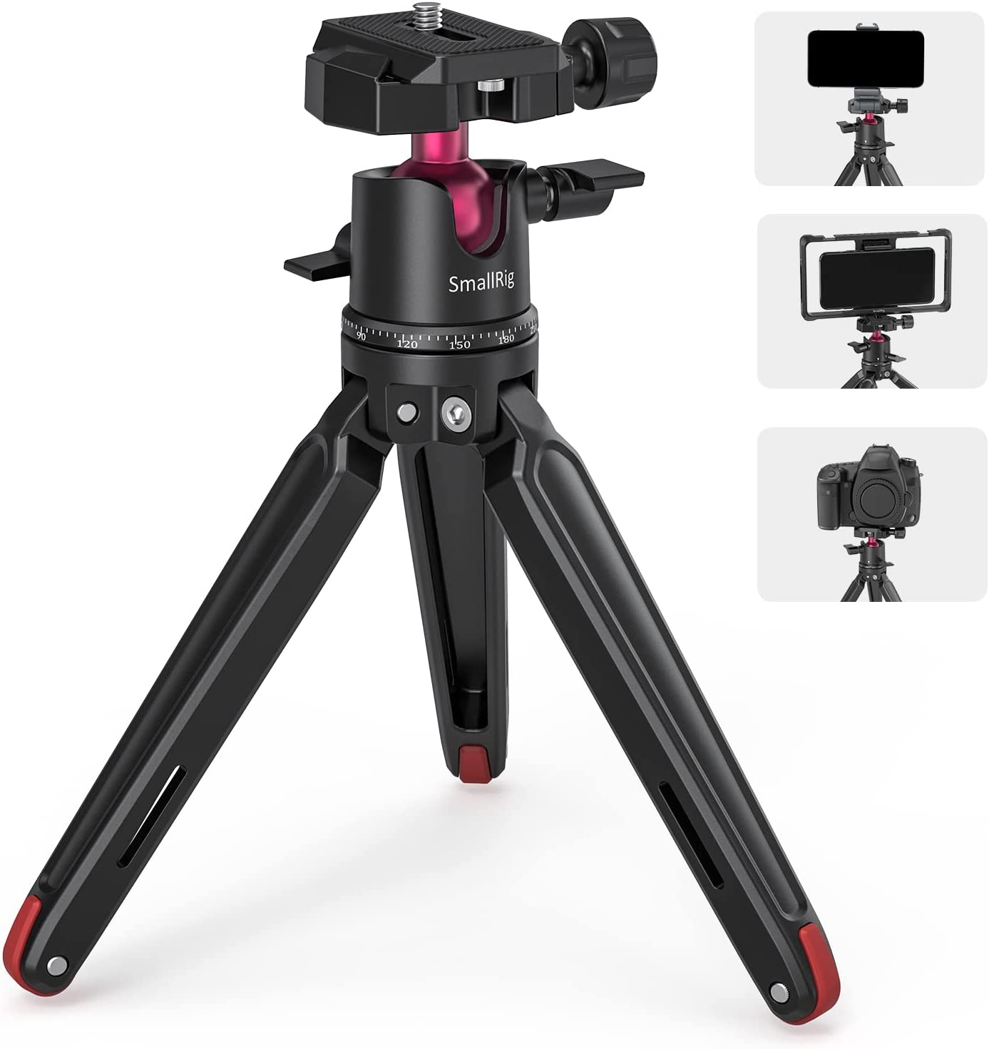 Smallrig Mini Tripod for Camera, Updated Desktop Tabletop Tripod for Arca-Type Compatible QR Plate, 360&deg; Ball Head and 1/4 Screws Portable for Gopro, Compact Cameras Dslrs, Phone - BUT2664