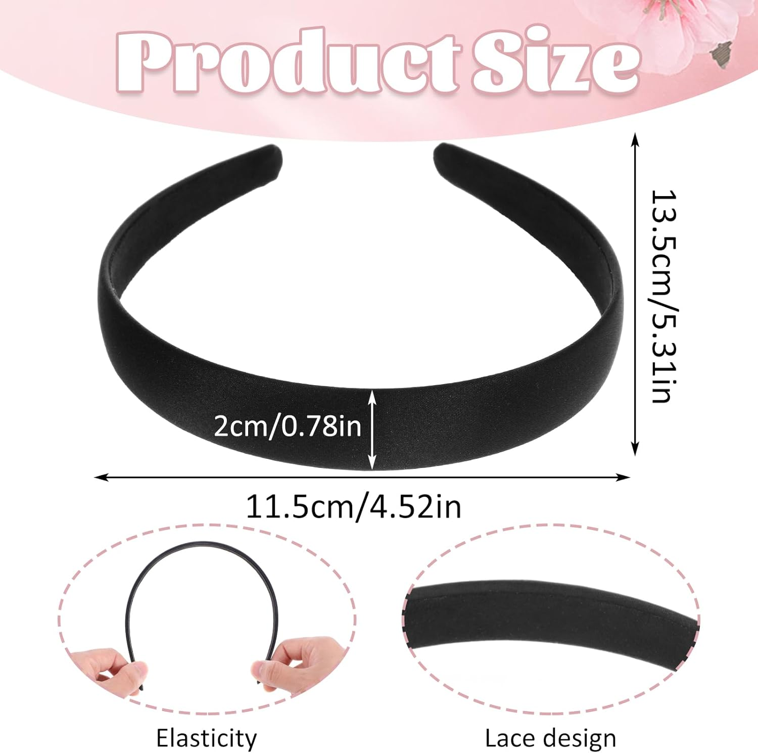 Pack of 2 Satin Hair Bands, Wide Headbands, Plain Headbands for Women, Non-Slip Hair Accessories for Women, Girls, Makeup Removal, Cleaning, Skin Care, Halloween, Carnival (Width 2 Cm) image number 4