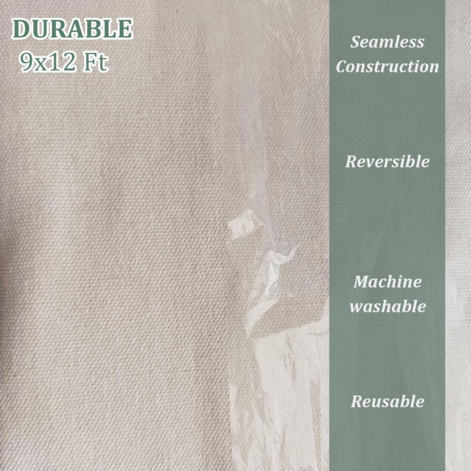 Kingorigin Grey White Canvas Drop Cloth 9X12Feet for Painting, Painters Drop Cloth, Paint Tarp, Curtains, Painting Supplies, Canvas Sheet image number 2