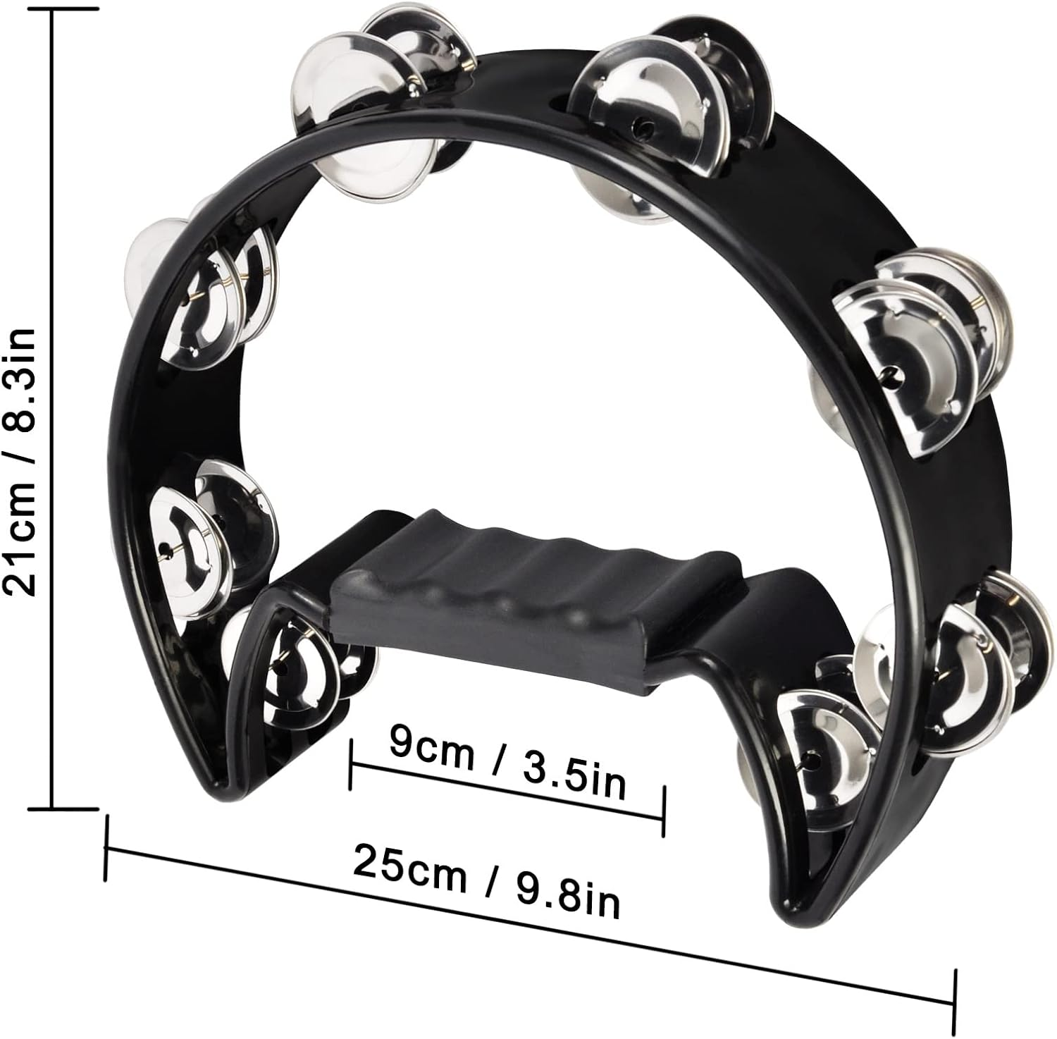 EASTROCK Single Row Tambourine Metal Jingles Hand-Held Percussion Half-Moon ABS Frame Grip Tambourine for Adults & Kids, Stage, Classroom, KTV, Black image number 1