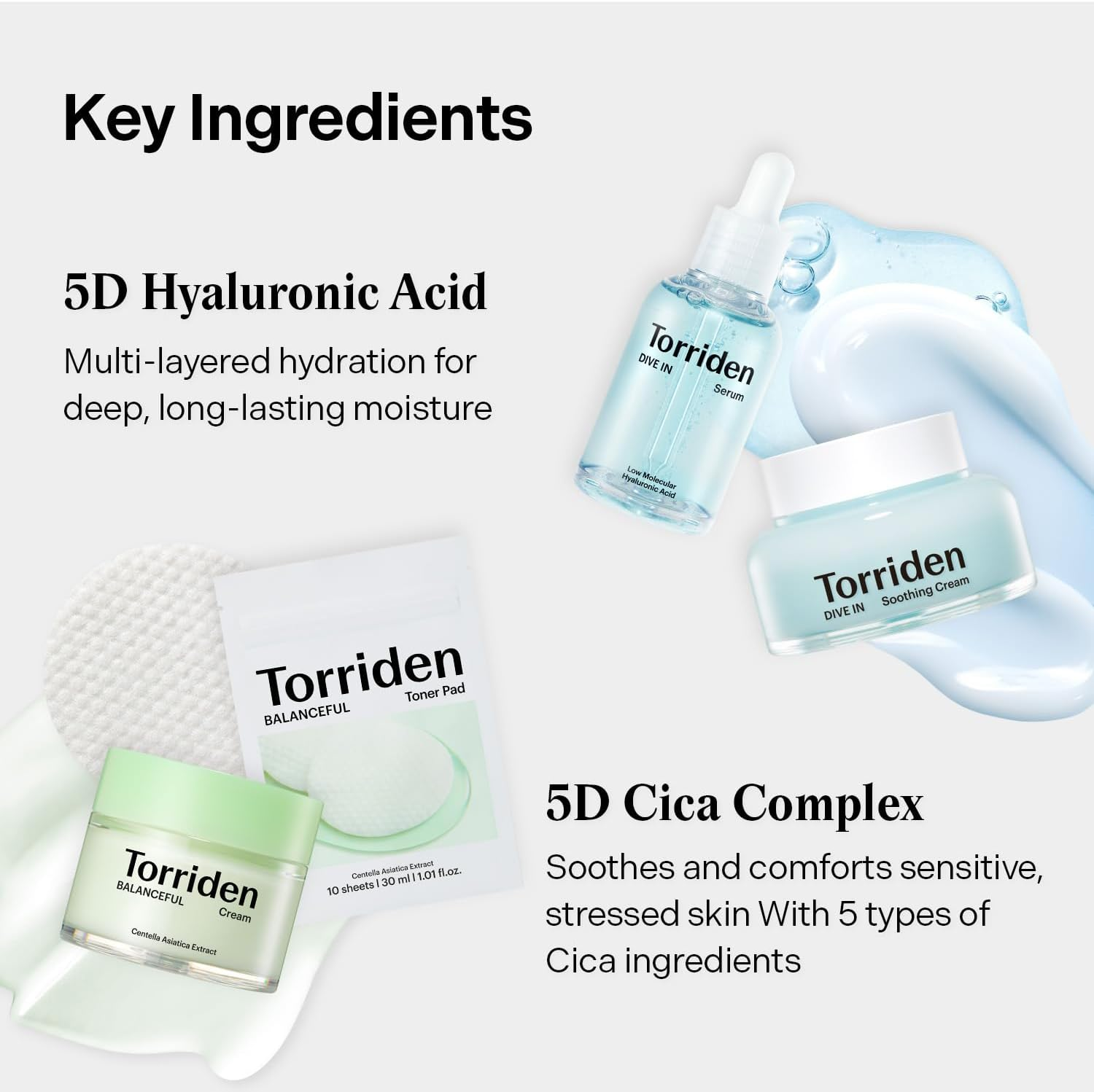 Torriden Softly Hydration Heroes DIVE in Serum 50Ml + DIVE in Soothing Cream 100Ml + BALANCEFUL Cream 80Ml + BALANCEFUL Toner Pad 10 Sheets | Deep Hydration and Soothing Care Set image number 5