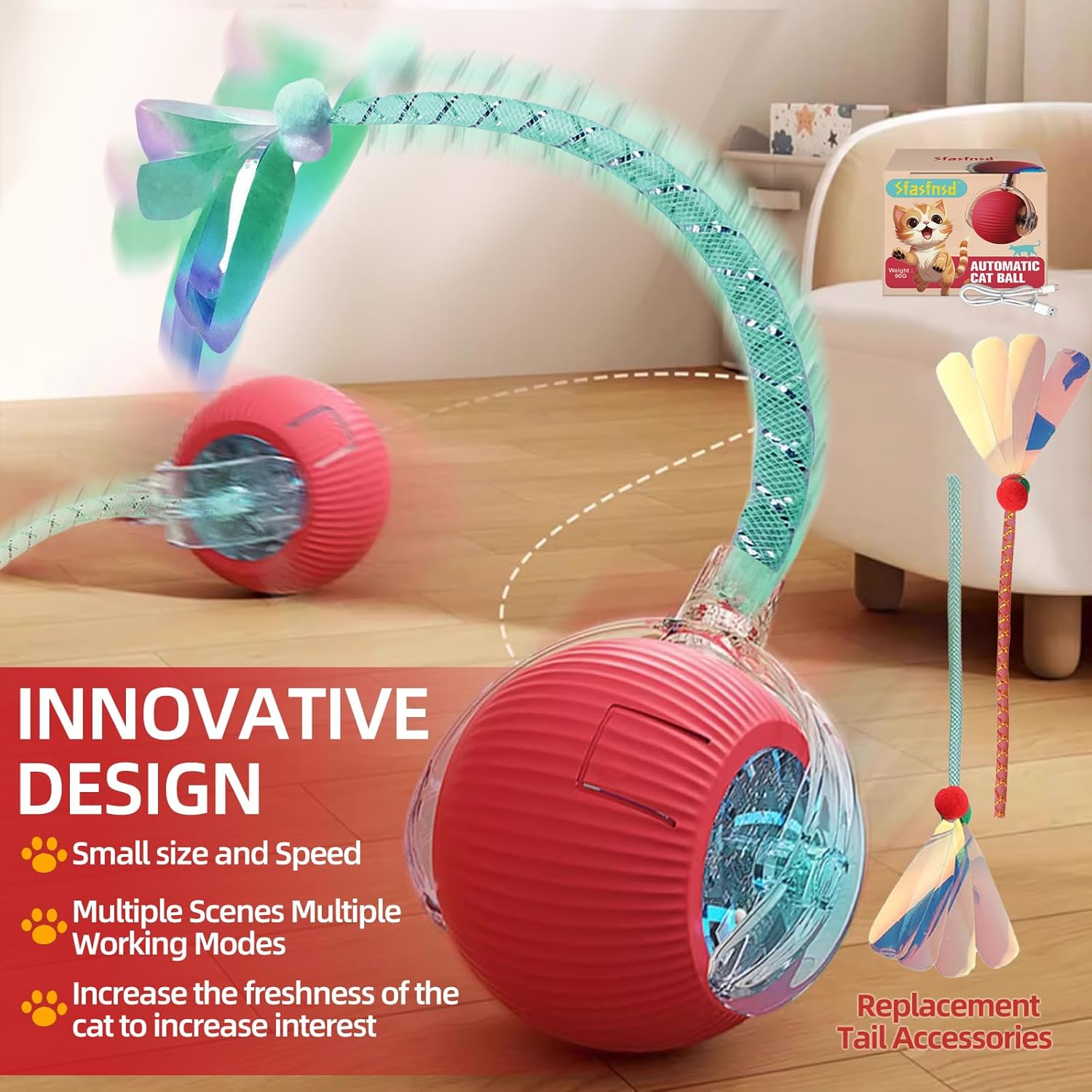 Interactive Cat Ball Toys, 360&deg; Intelligent Auto-Rolling Cat Toy Ball with Obstacle Avoidance, Smart Electric Toy for Indoor Cats image number 3