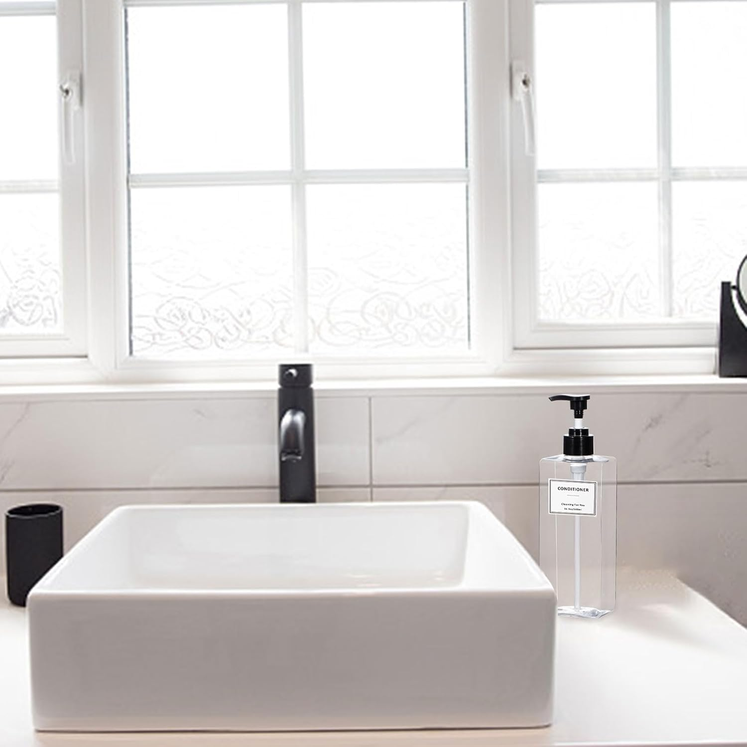 Yeeco Plastic Shampoo and Conditioner Dispenser - Refillable Pump Bottles, 16.9Oz/500Ml, 3 Packs for Bathroom, Kitchen, Hotel - Clear Blue - Clear image number 5