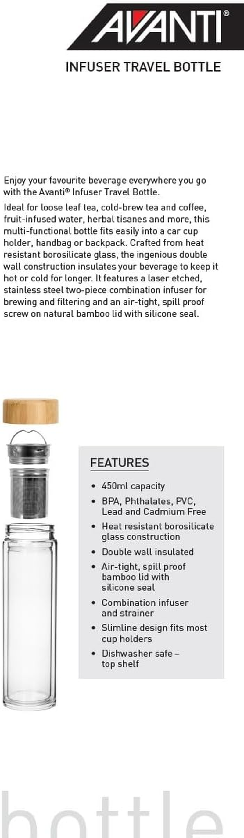 Avanti Tea Infuser Travel Bottle, 450 Ml Capacity image number 4