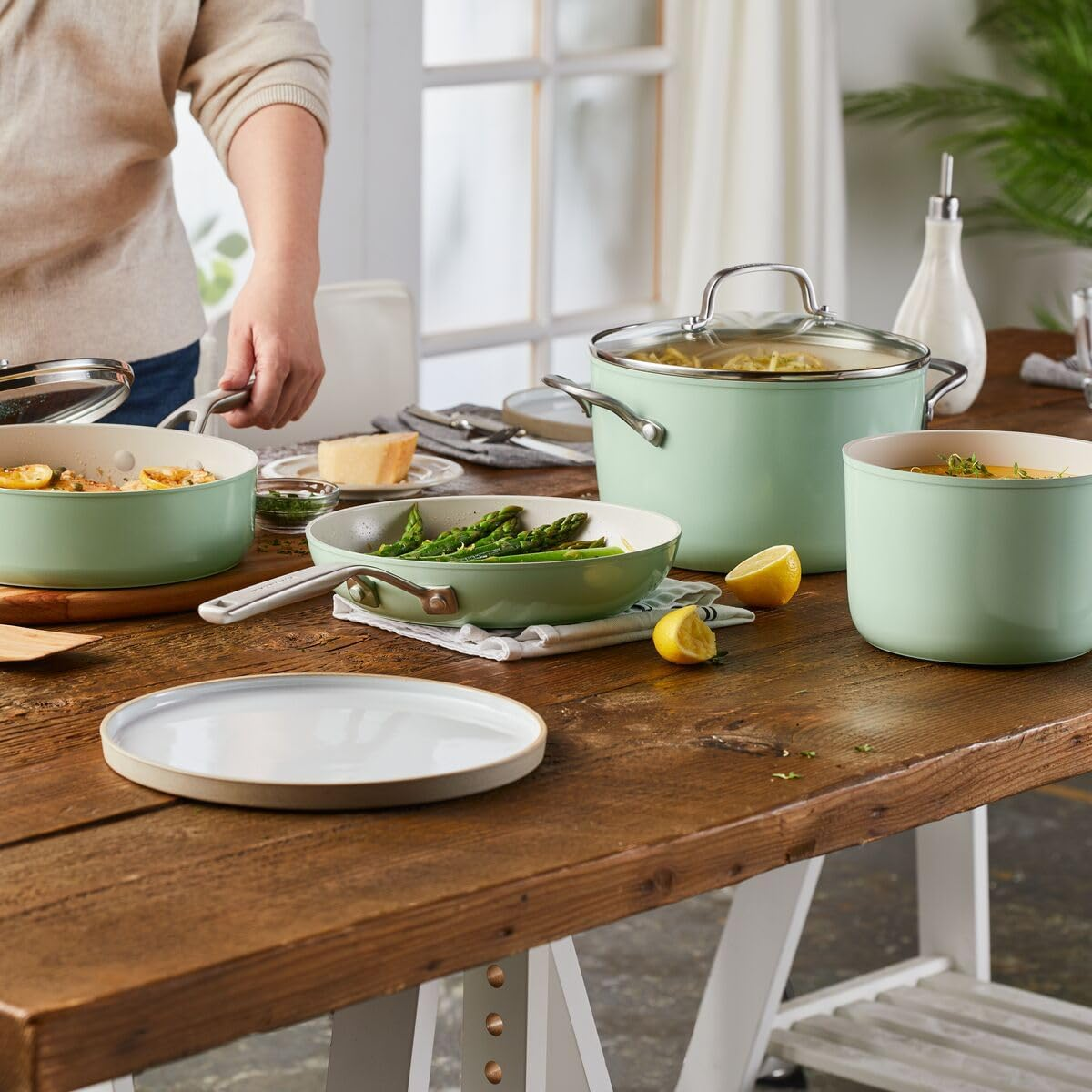 Kitchenaid Hard Anodized Ceramic Ceramic Nonstick Cookware Pots and Pans Set, 9 Piece - Pistachio