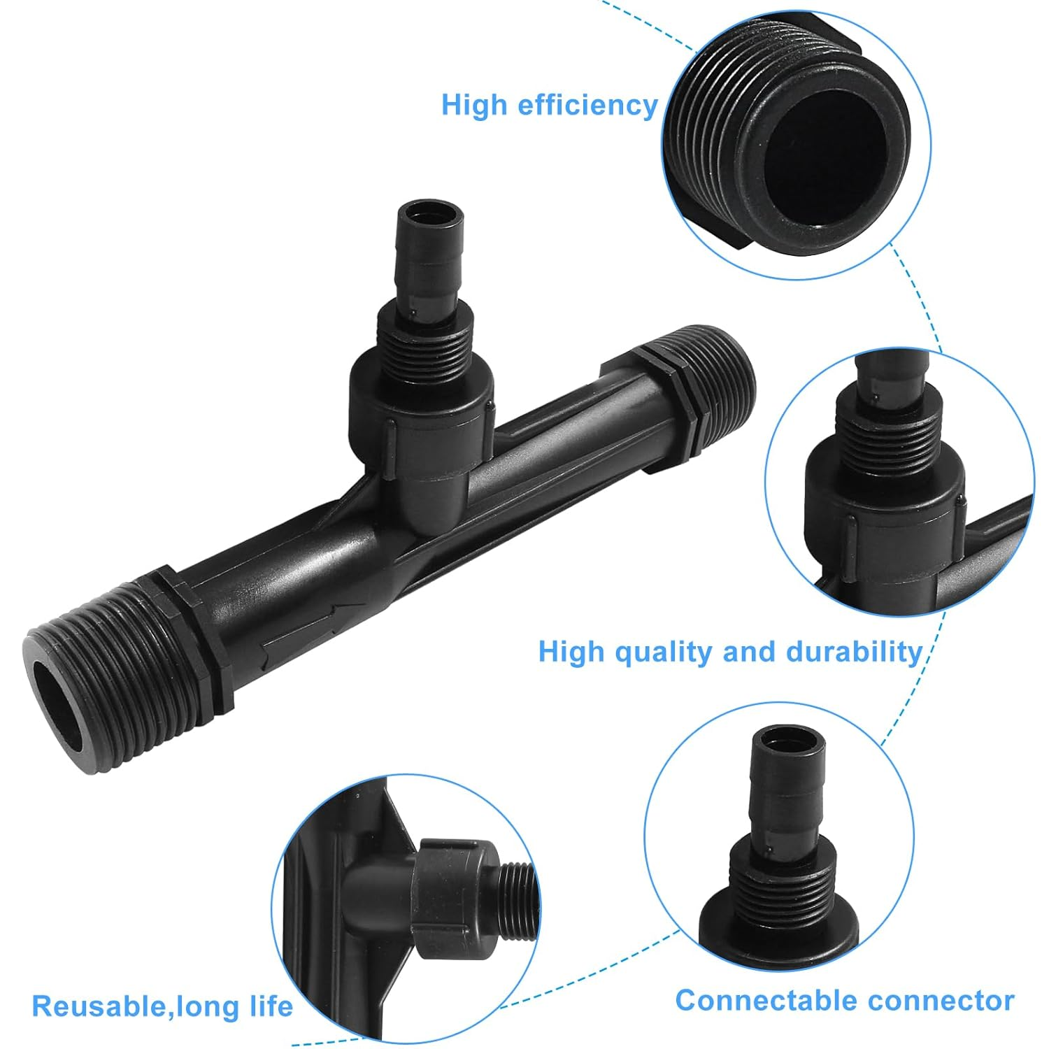 2Pcs Black Venturi Injector Tube 1 Inch Agriculture Garden Fertilizer Injector Plastic Irrigation Venturi Injector for Irrigation Systems(1 Inch) image number 5