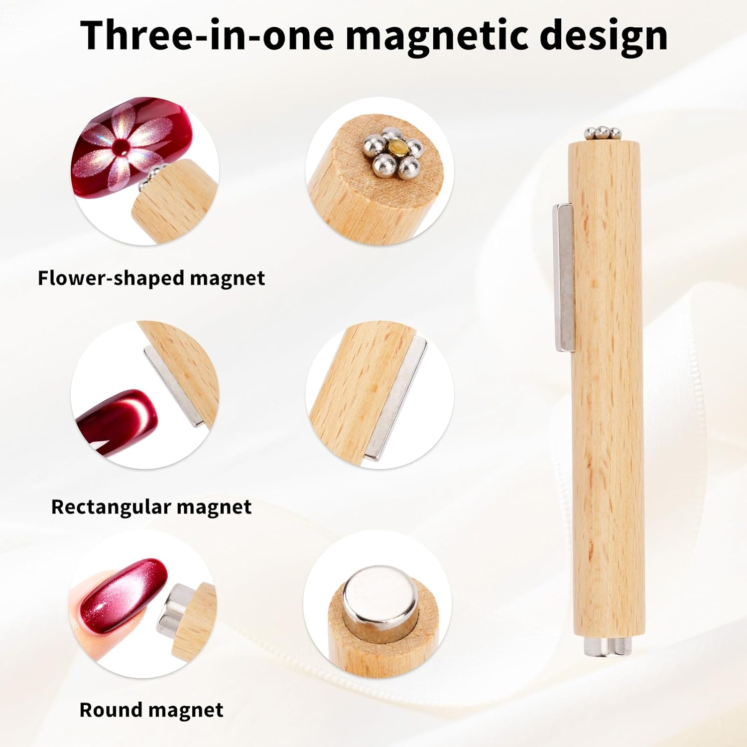 8Pcs 3-In-1 Cat Eye Nail Magnet Tool Set, Including Wooden Handle Magnetic Pen Steel Ball Tip Pen Y & Rabbit Shape Magnets for Cat Eye Gel Polish DIY Home Nail Salon Use image number 5