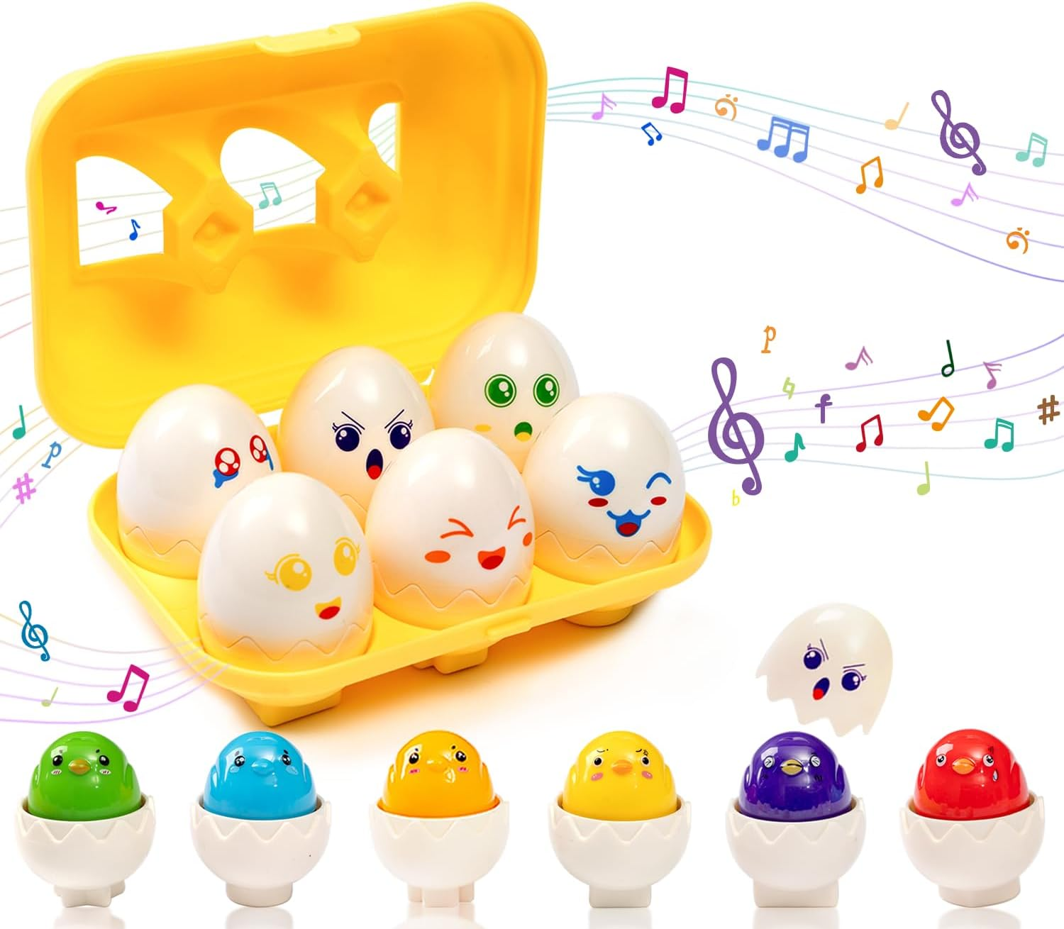 6 PCS Easter Hide & Squeak Eggs Toys for Toddlers 1-3, Montessori Matching & Sorting Colorful Learning Toys for Kids, Emotions and Moods Toys Birthday Girls Boys Age 1 2 3 Years Old (Chick)