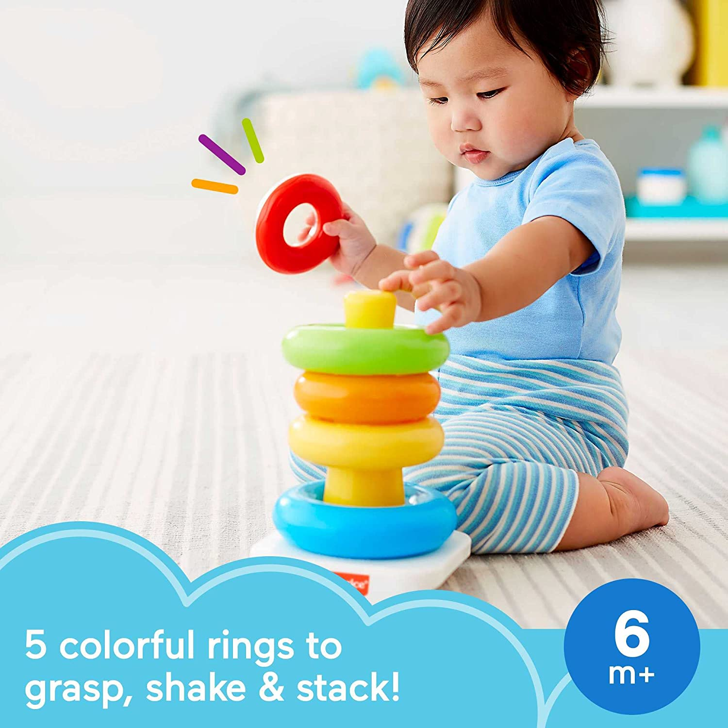 Fisher-Price Baby Stacking Toy Rock-A-Stack, Roly-Poly Base with 5 Colorful Rings for Ages 6+ Months image number 4