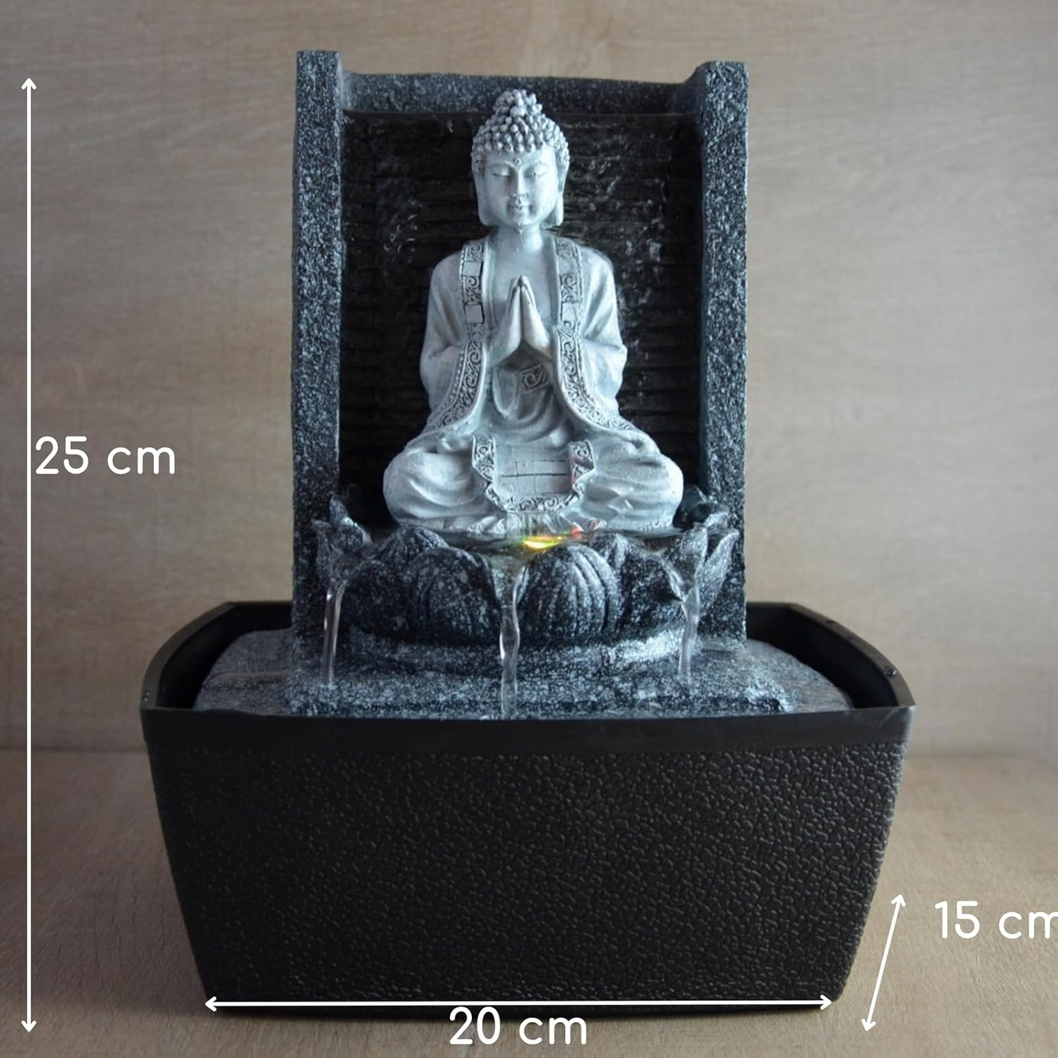 Zen'Light Nirvana Indoor Fountain, Waterfall with Buddha and White LED Lighting, Modern Zen Decoration, Ideal for Meditation and Relaxation, Feng Shui, Height 26 Cm image number 4