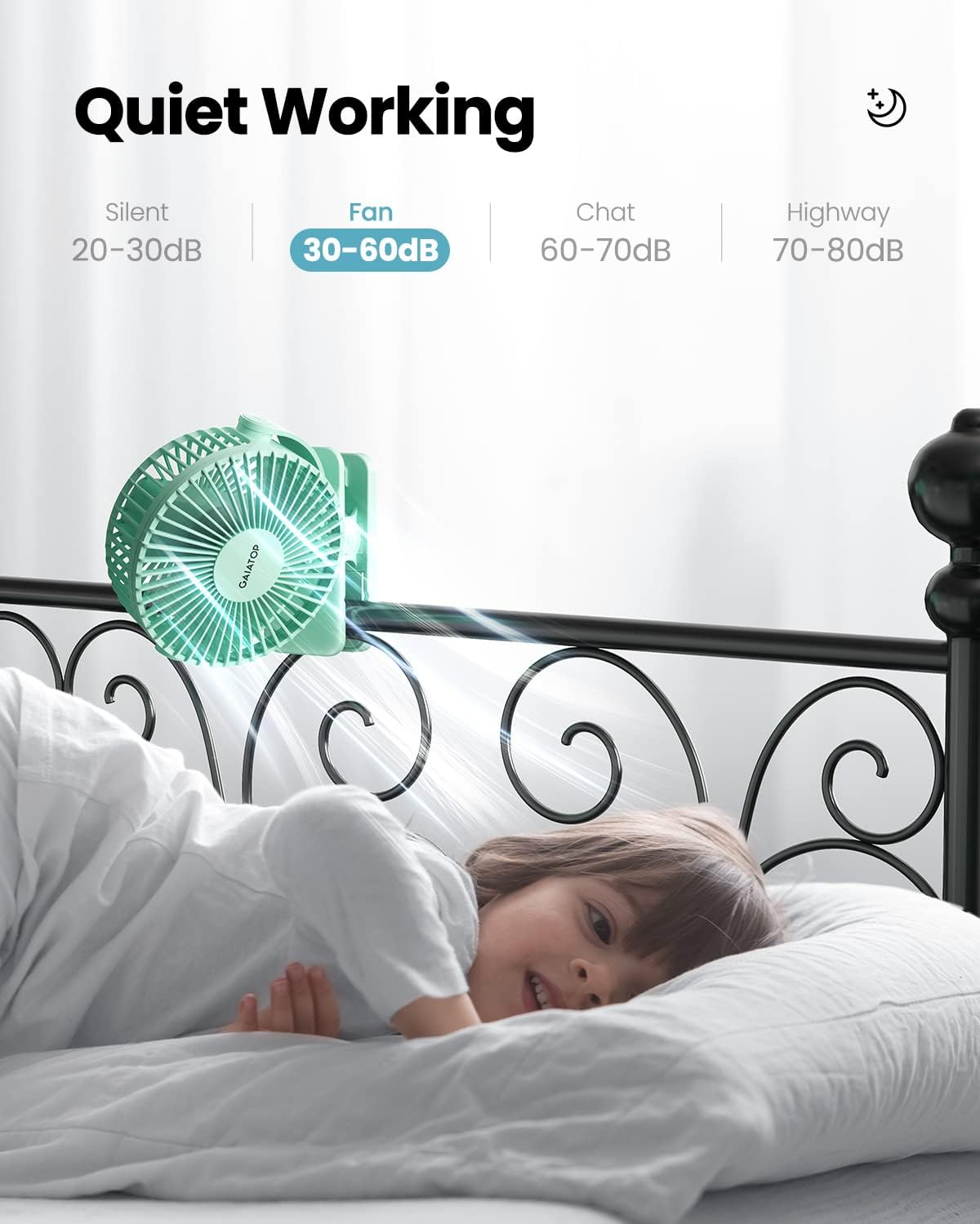 Gaiatop Portable Clip on Fan Battery Operated, Small Powerful 3 Speed Quiet 360&deg; Rotate, USB Rechargeable Mini Personal Cooling Fan for Desk Table Home Office Stroller Camping Women Gifts Green