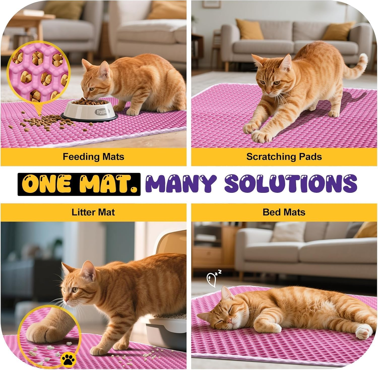 Cat Litter Mat, 24X18 Inches Large Double Layer Honeycomb Cat Litter Trapping Mat, Non Slip Waterproof Urine Proof Cat Litter Box Mat for Floor, Kitty Scratching Litter Rug, Cat Supplies image number 1