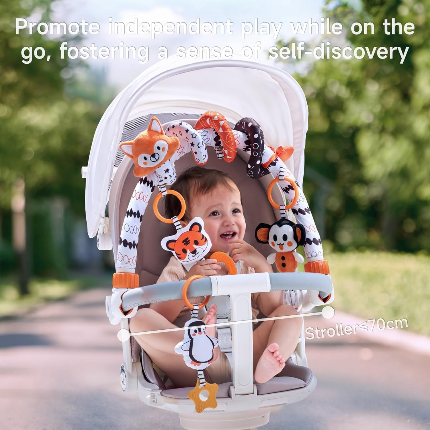 TUMAMA Black and White Baby Stroller Arch Toys, Removable Spiral Hanging Rattle, High Contrast Car Seat and Stroller Toys for Baby 0 3 6 9 12 Months
