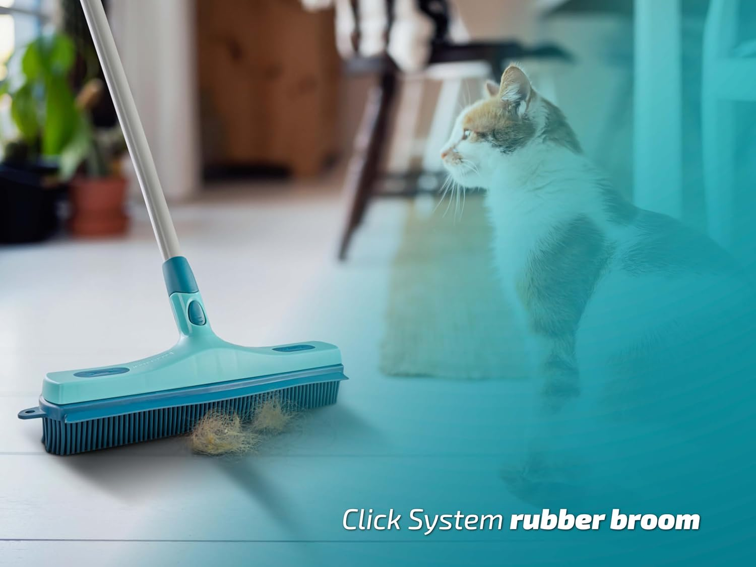 Leifheit Rubber Broom Click-System &ndash; Natural Rubber Supra Bristle Broom for Sweeping, Wiping and Water Removal, Compatible with Easy Click Telescopic Handles for Indoor and Outdoor Cleaning image number 2