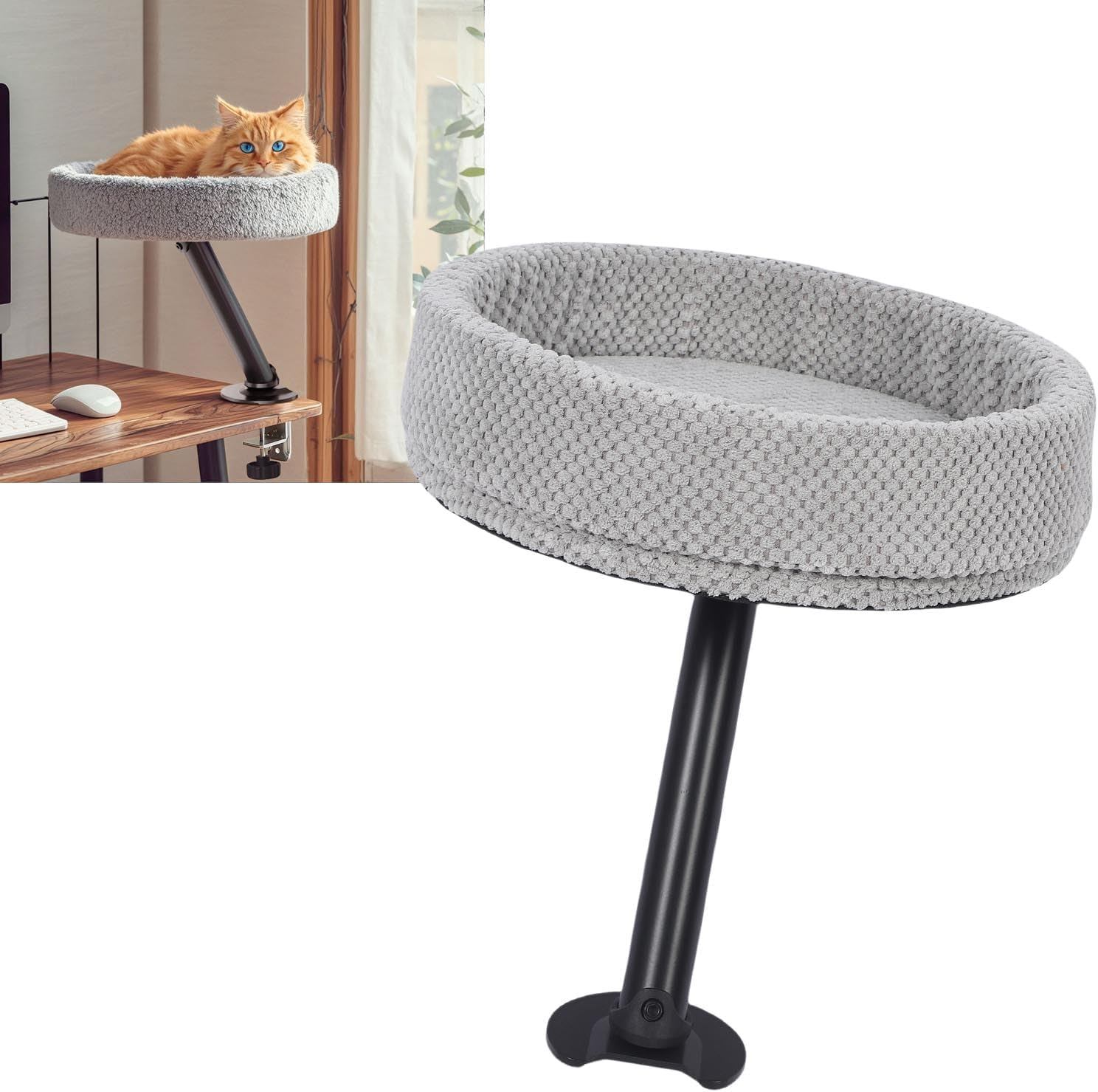 Cat Desk Perch, Comfortable Desktop Attachment, Suspended Lounge Area Elevated Desk,Indoor Mounted Desk Bed for Office, Reducing Boredom and Encouraging Play for a Happier Pet image number 2