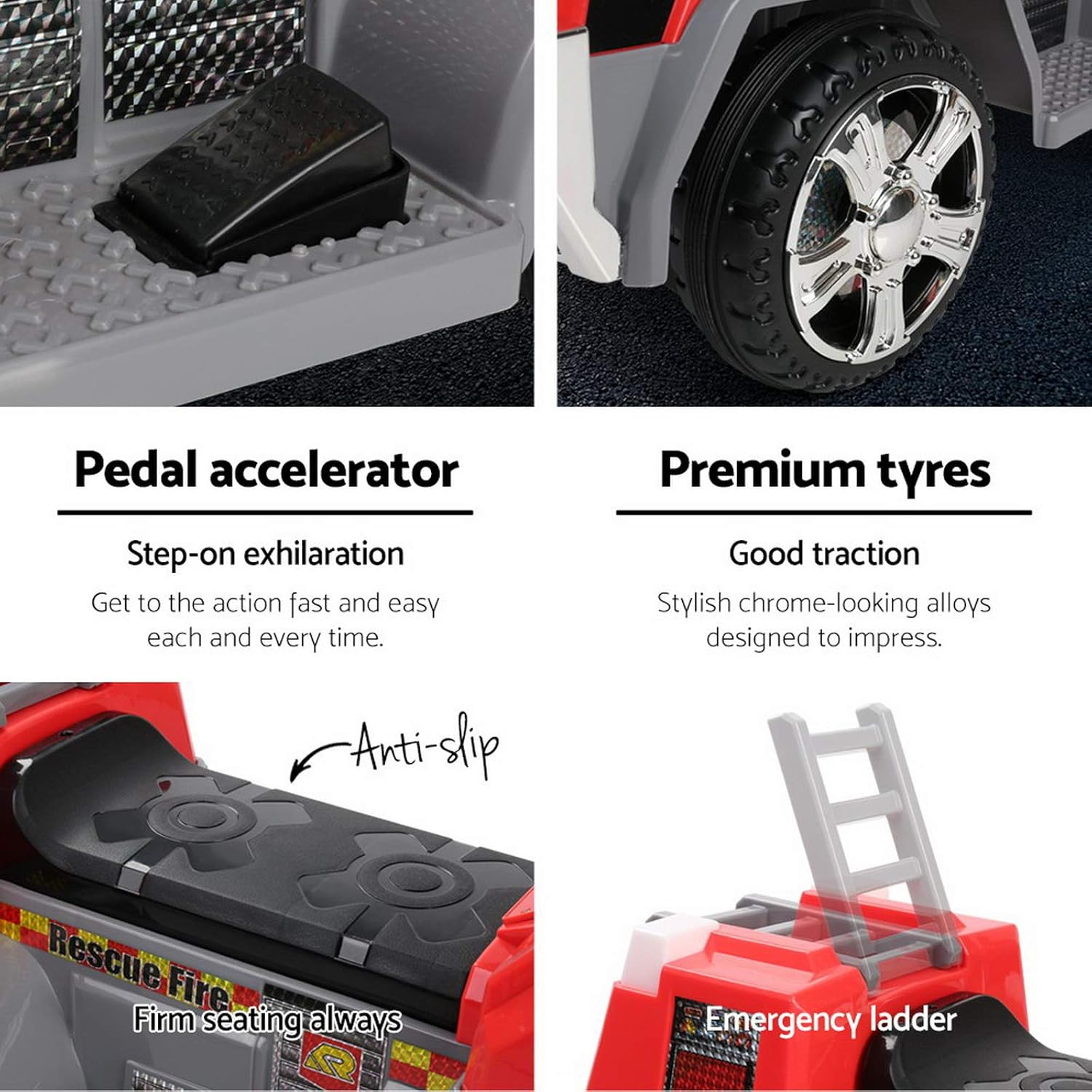 Rigo Kids Ride on Car Firetruck, Bubble Guns Flashing Lights with Music 6V Battery 20Kg Capacity Electric Cars for Toddlers Baby Walkers Little Tikes Rides Kid Toy Red image number 4